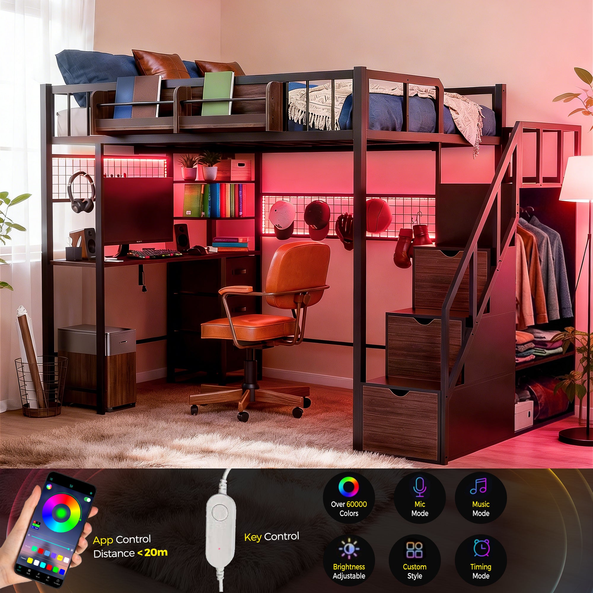 Advwin Loft Bed with Desk and Stairs (Low Stock)