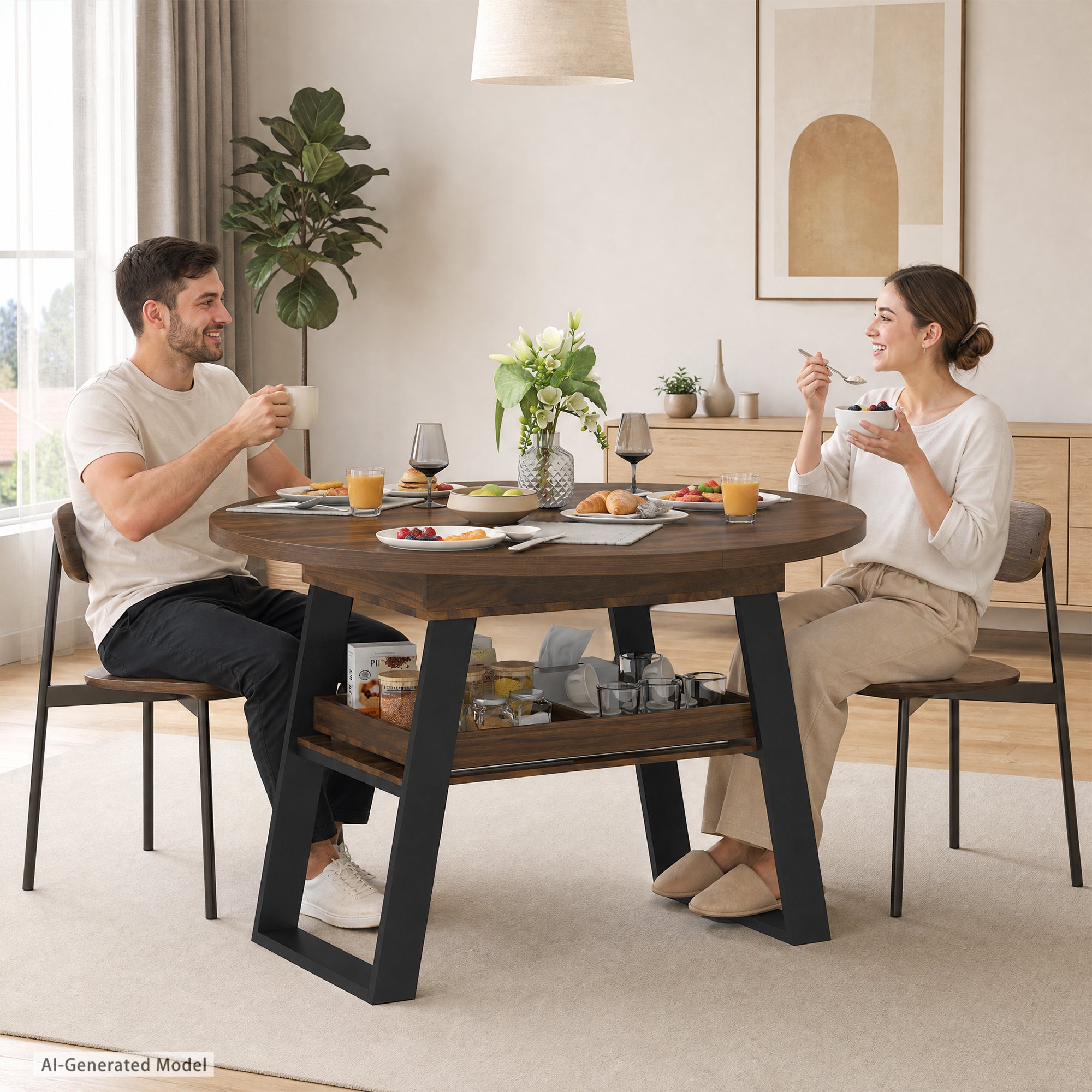 Advwin 43"-59" Extendable Round Dining Table for 4-8
