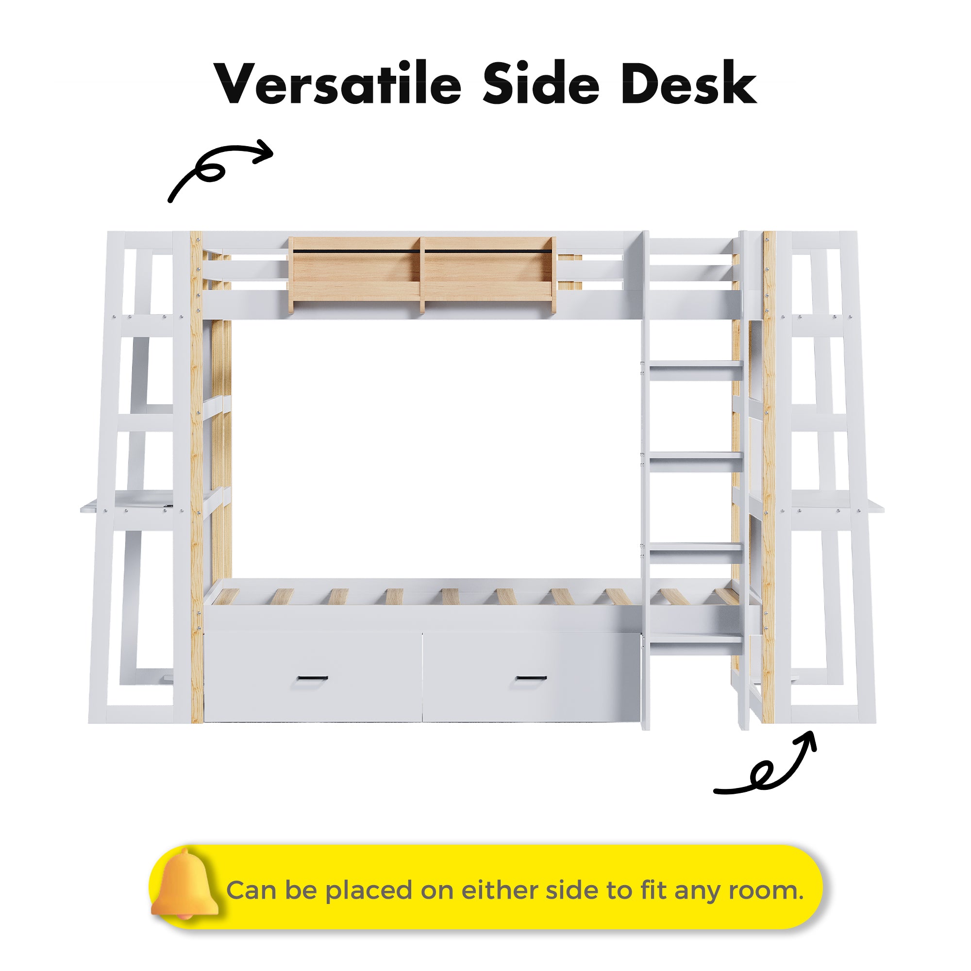 Advwin Solid Wood Bunk Bed with Desk & LED Lights