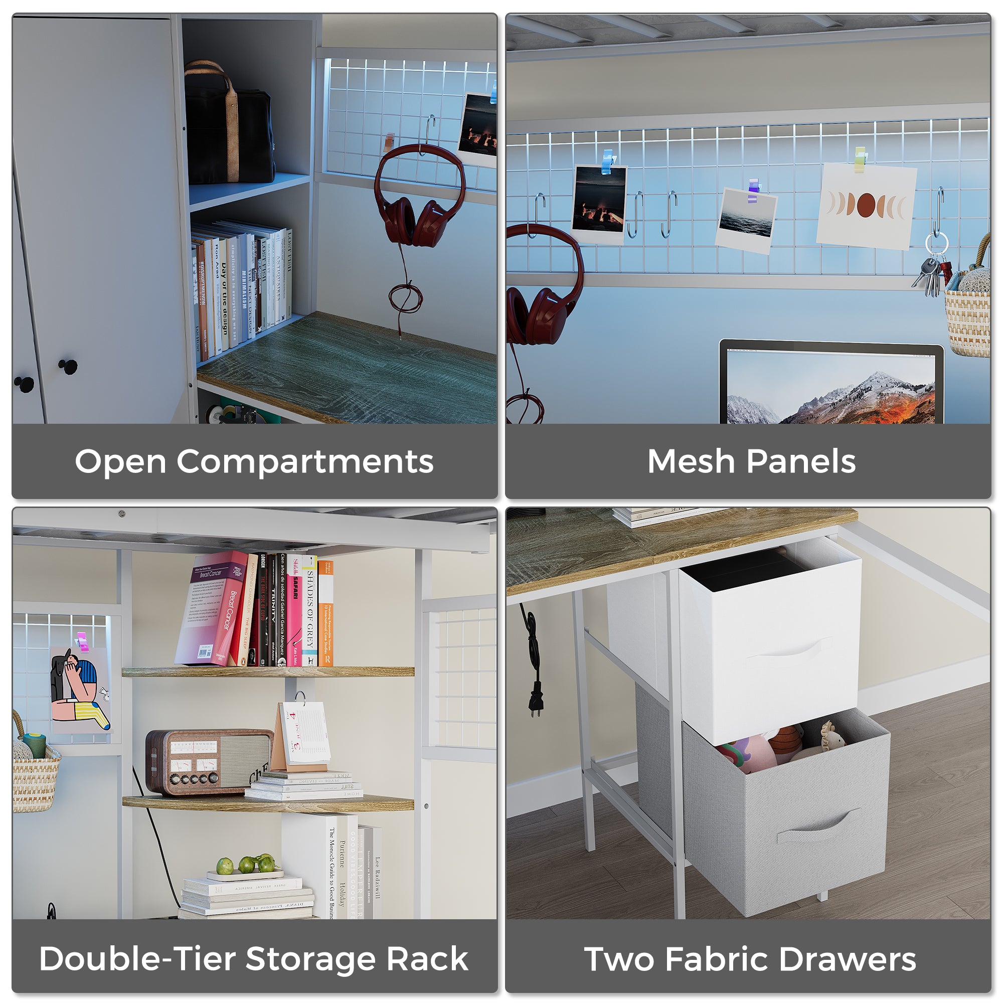 Advwin Space-Saving Loft Bed with LED Light & Drawers