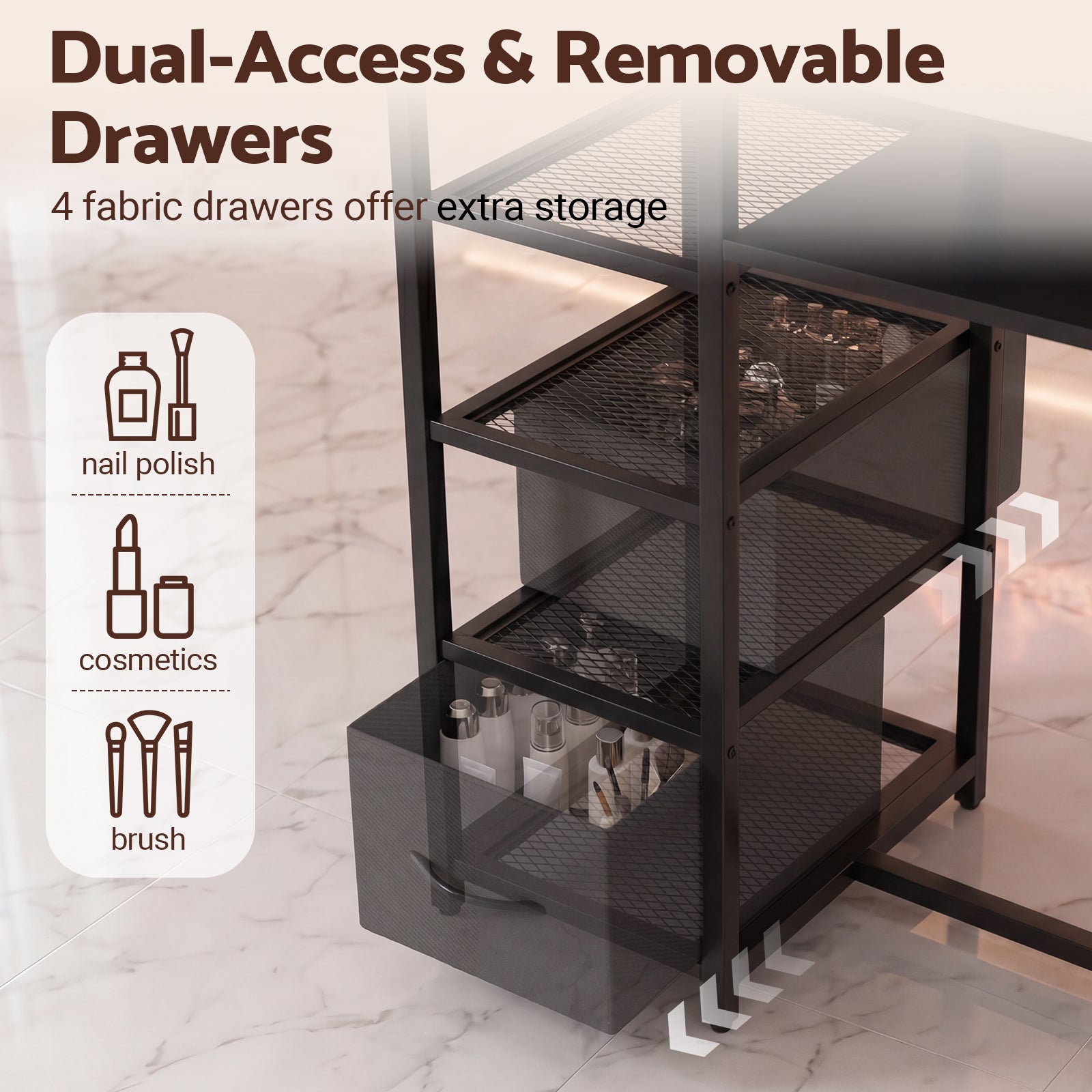 Advwin Double Tabletop Nail Desk w/ 3-Tier Storage Rack