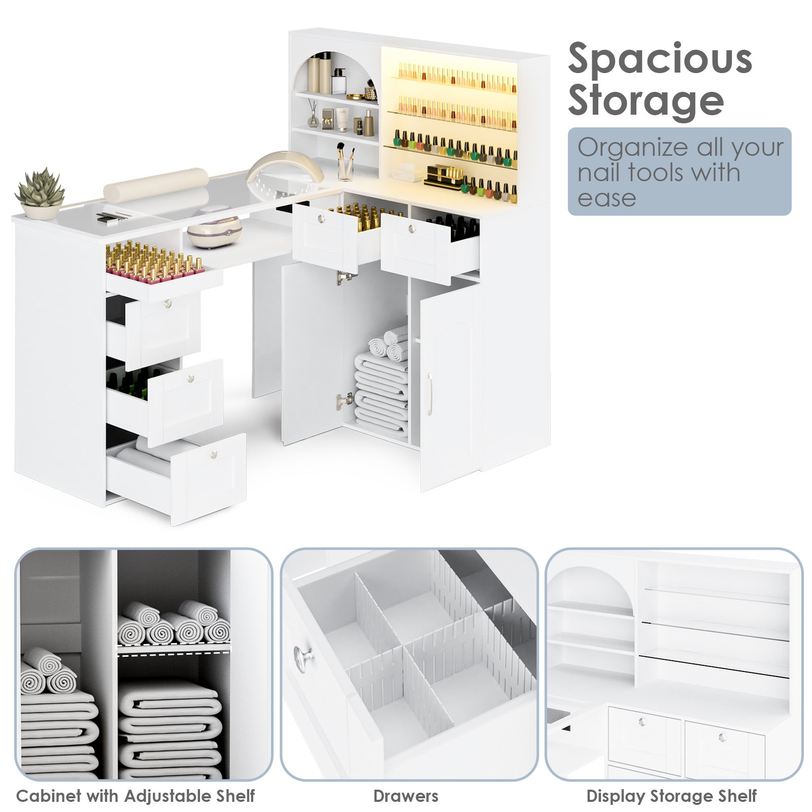 Advwin Nail Table w/LED Display Shelf Glass Table Top (Pre-Order)