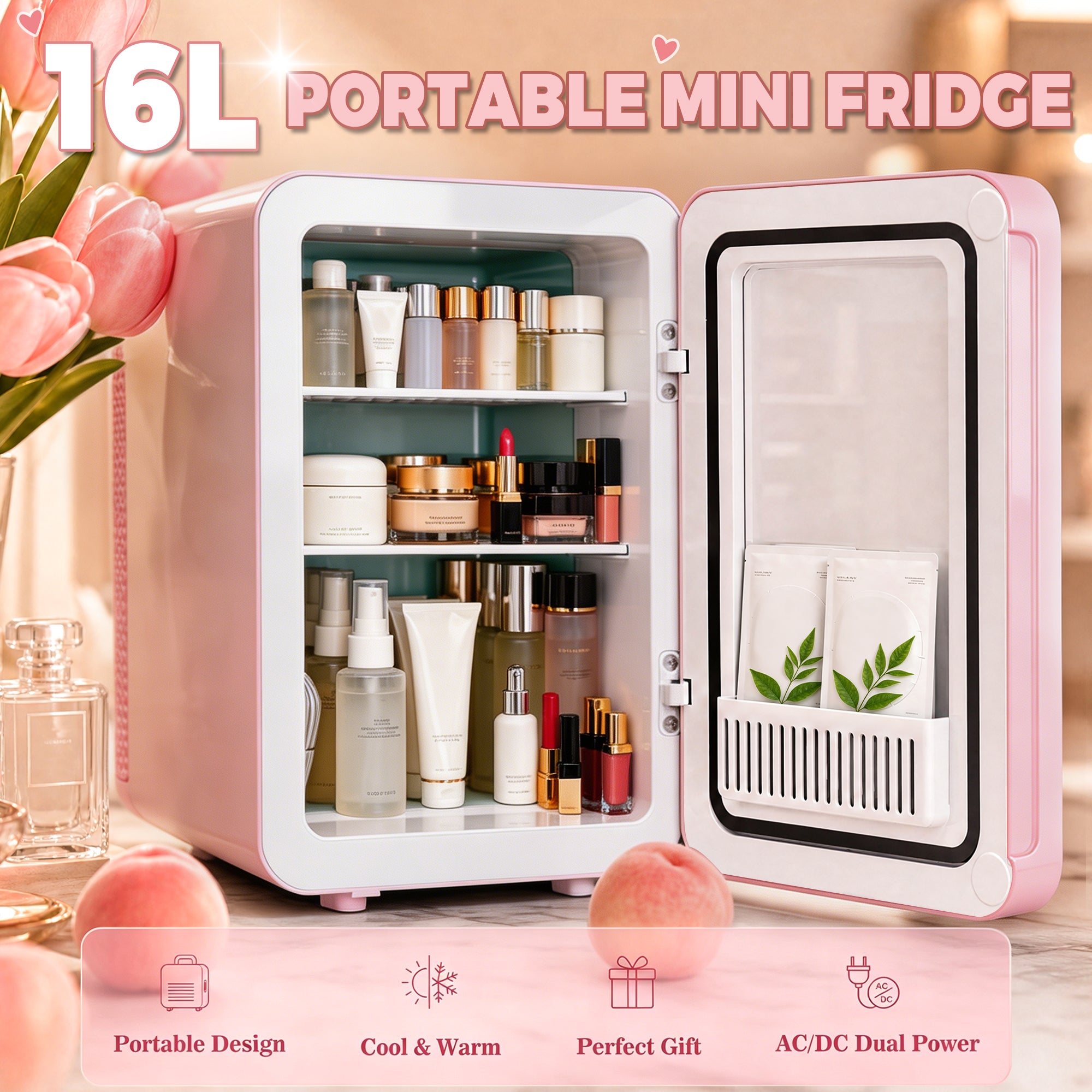 Advwin 16L Mini Skincare Fridge with Mirror & LED Lighting