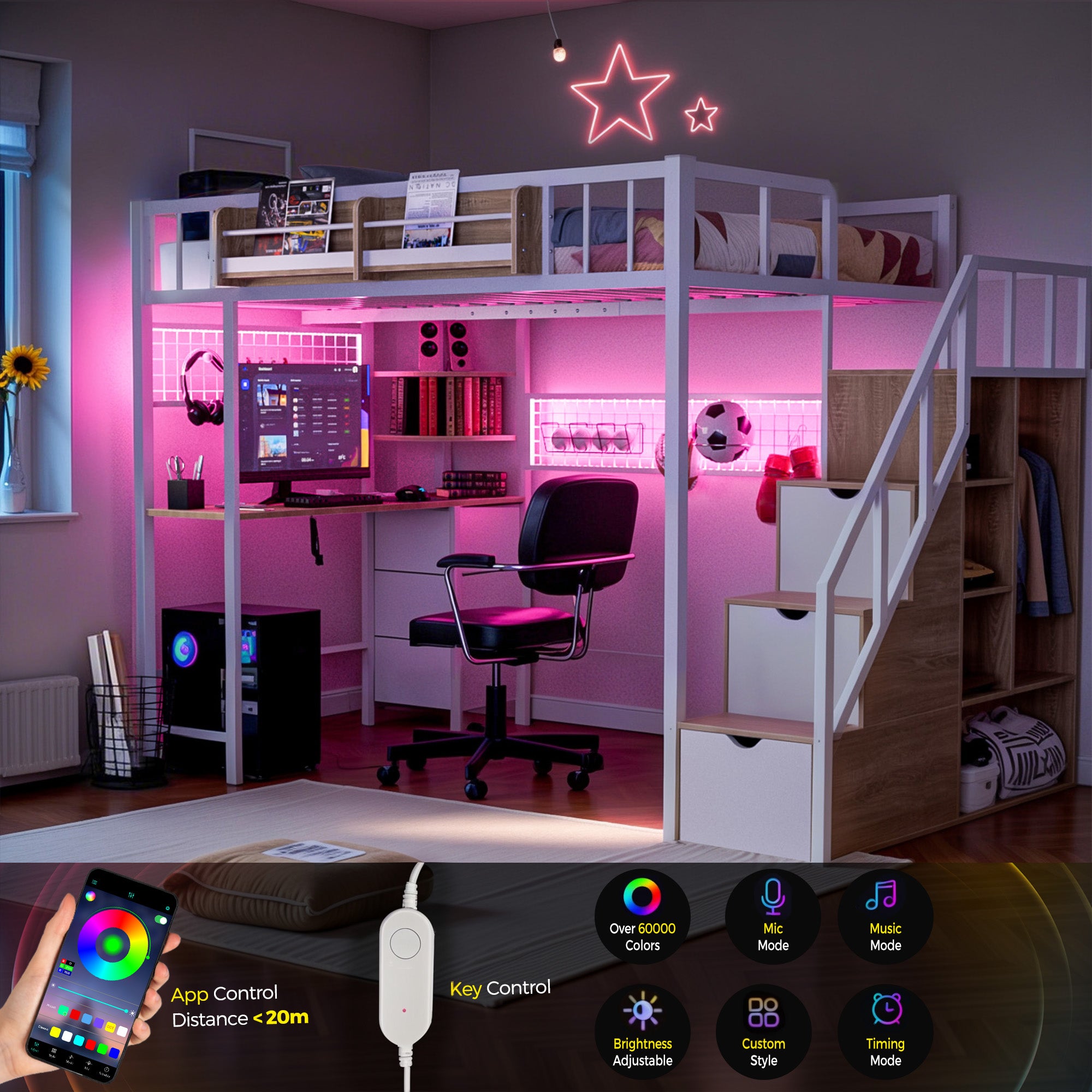 Advwin Loft Bed with Desk and Stairs