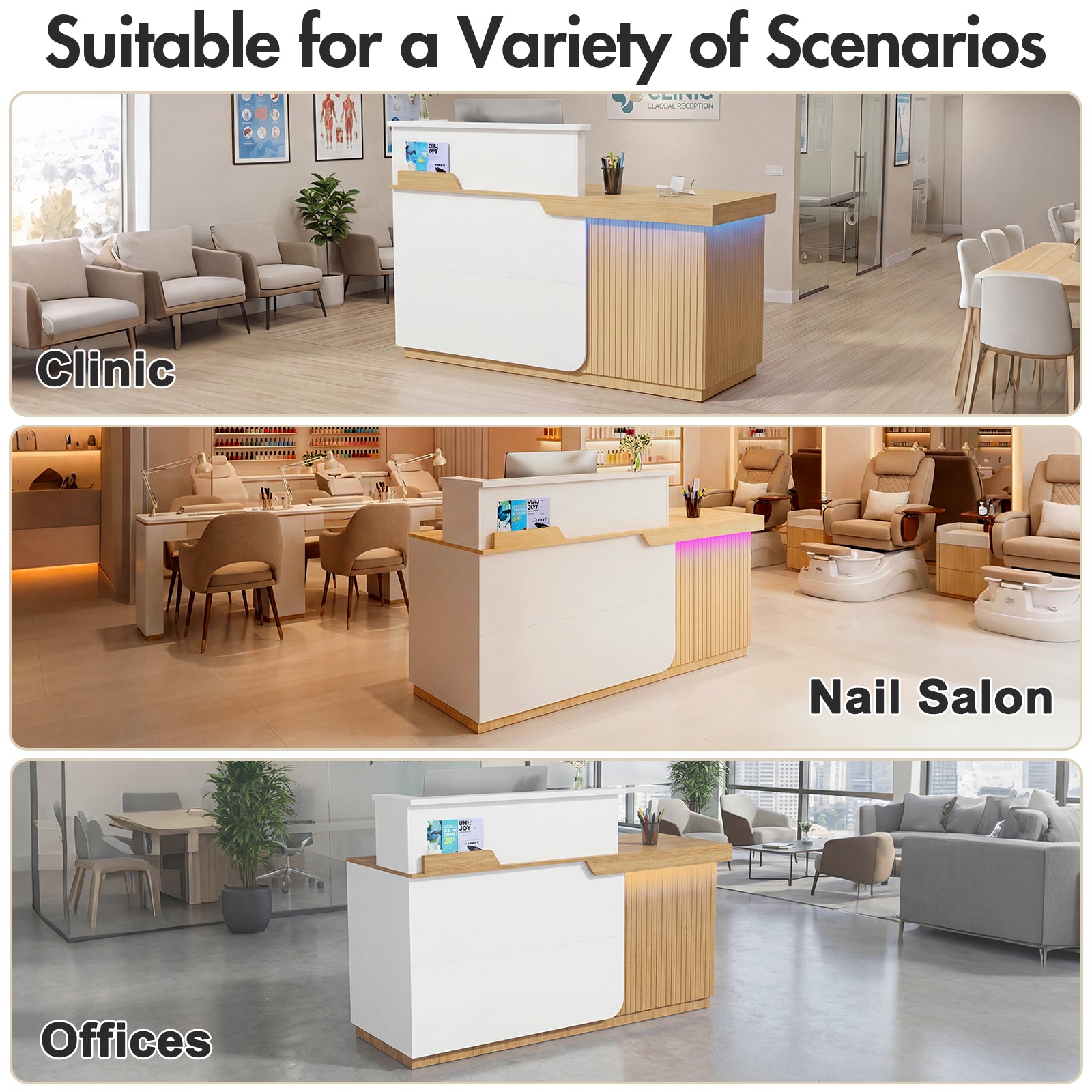 Advwin Modern Reception Desk with LED