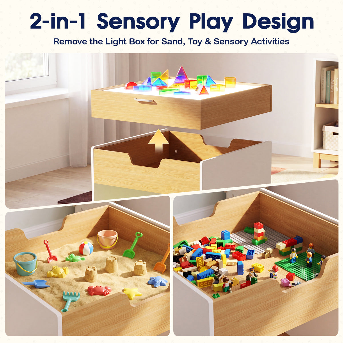 Advwin 4-in-1 Light Table for Kids with Reversible Tabletop