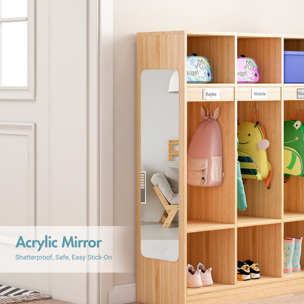 Advwin Classroom Coat Locker w/ 6 Cubbies & Acrylic Mirror
