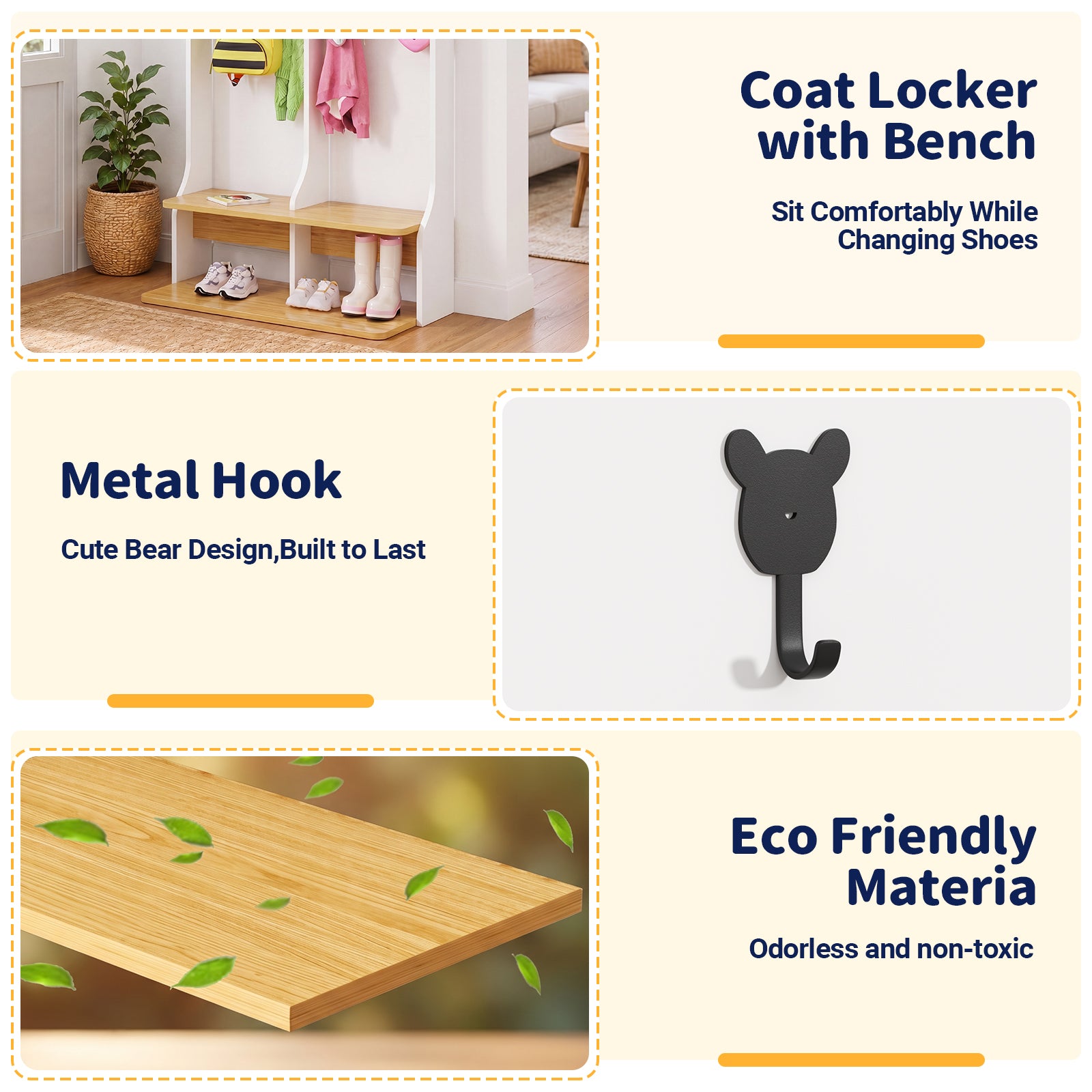 Advwin 2-Section Coat Locker with Bench