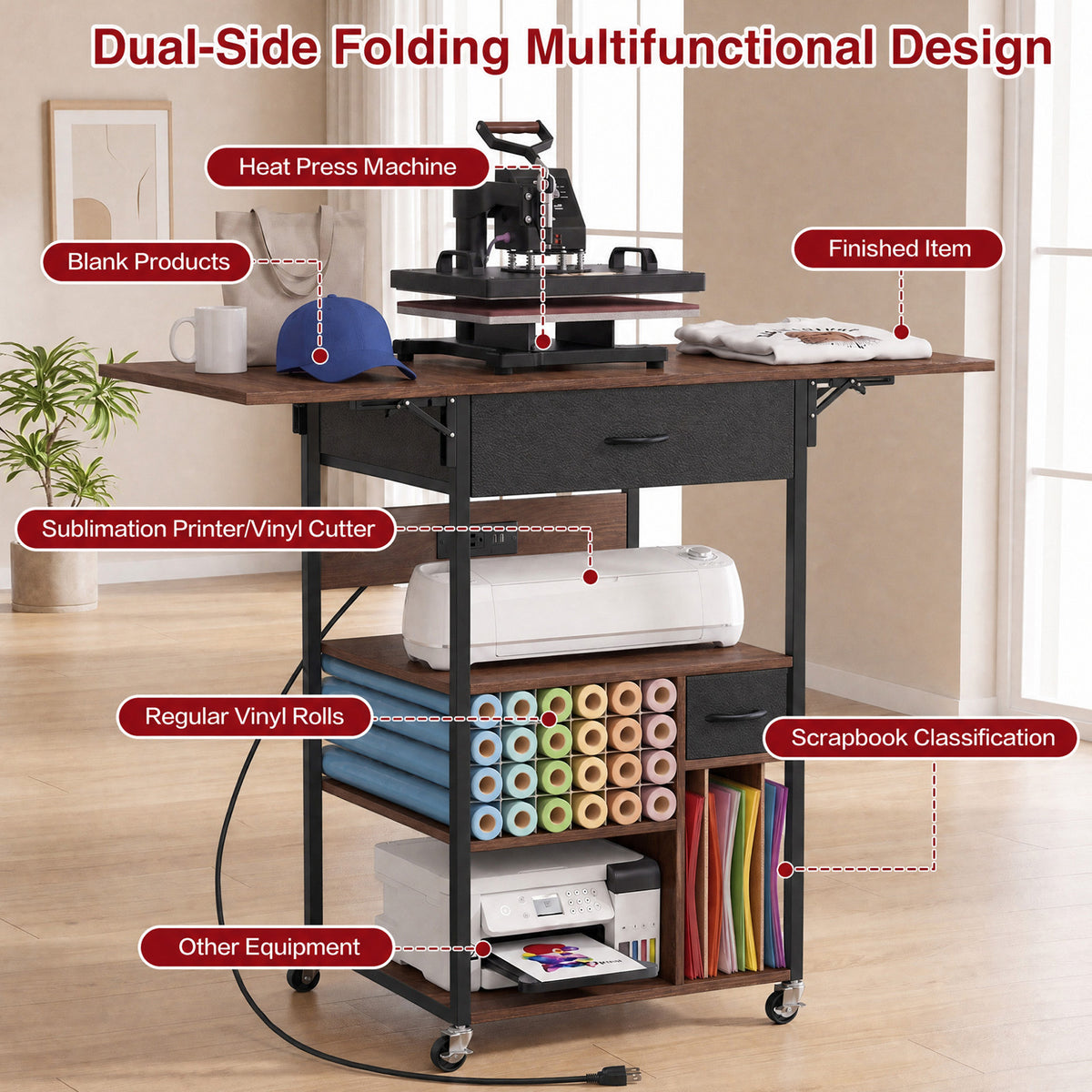 Advwin Foldable Heat Press Table w/ Built-in Power Outlet