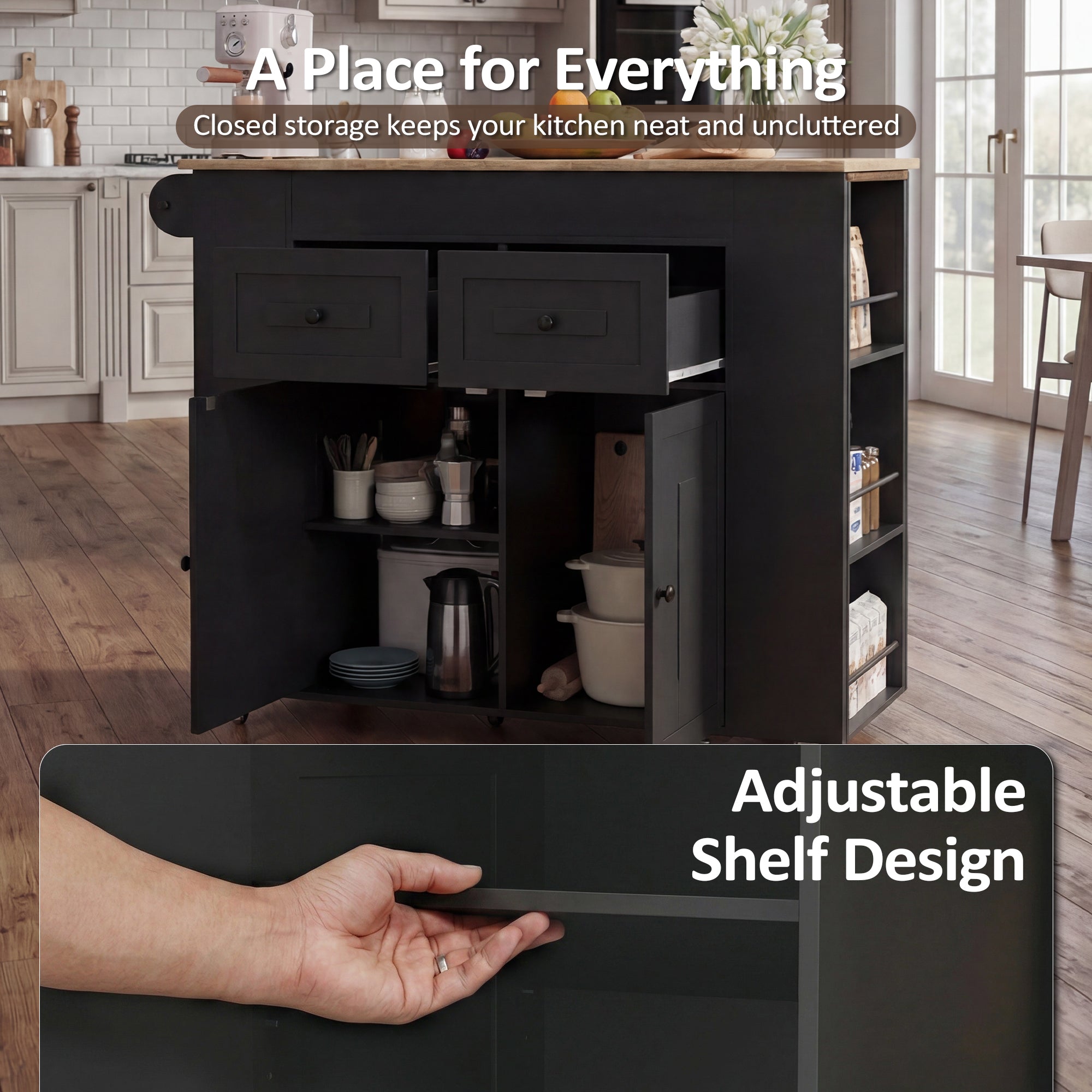 Advwin Extendable Kitchen Island with Storage