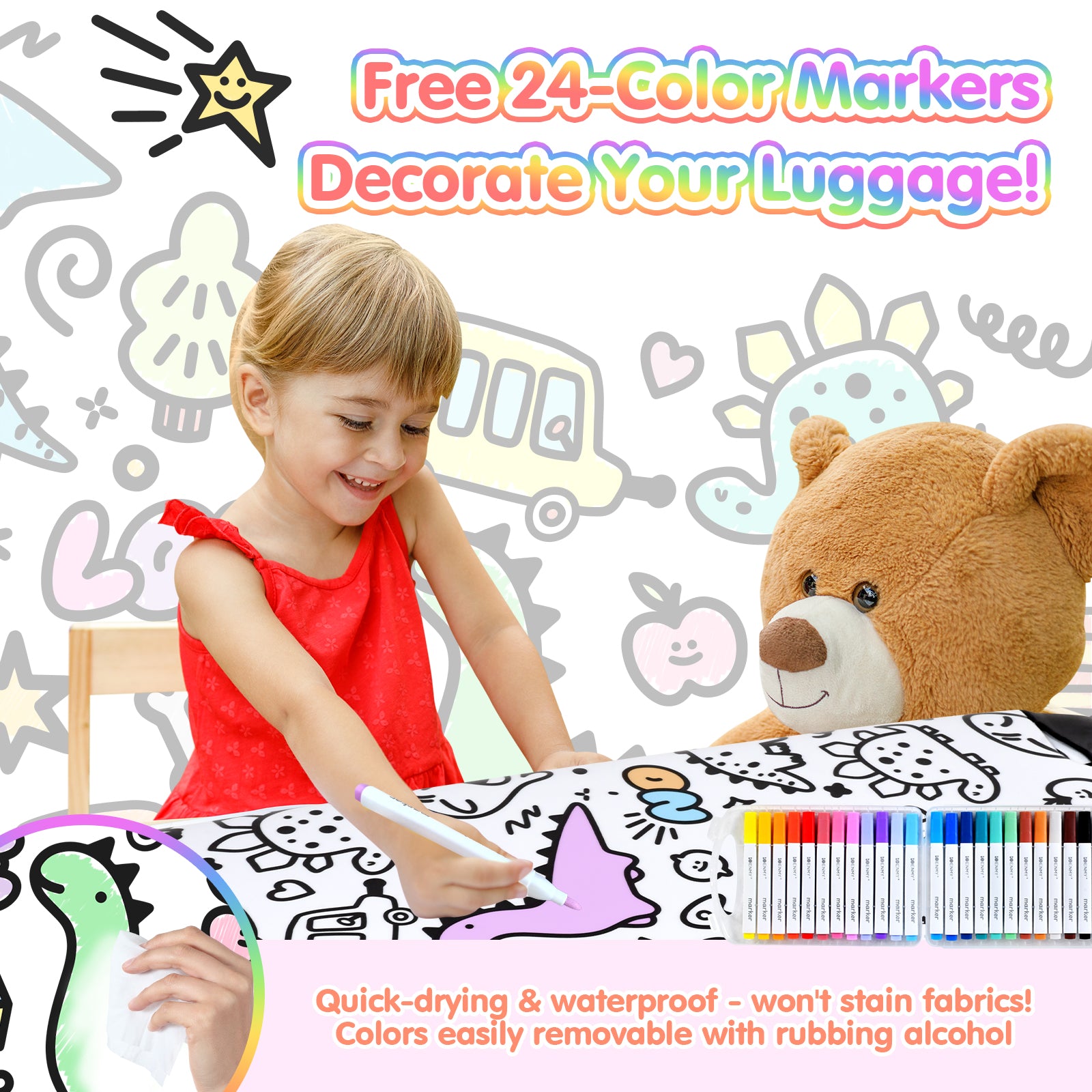 Advwin 20” Kids Graffiti Luggage Set with DIY Coloring