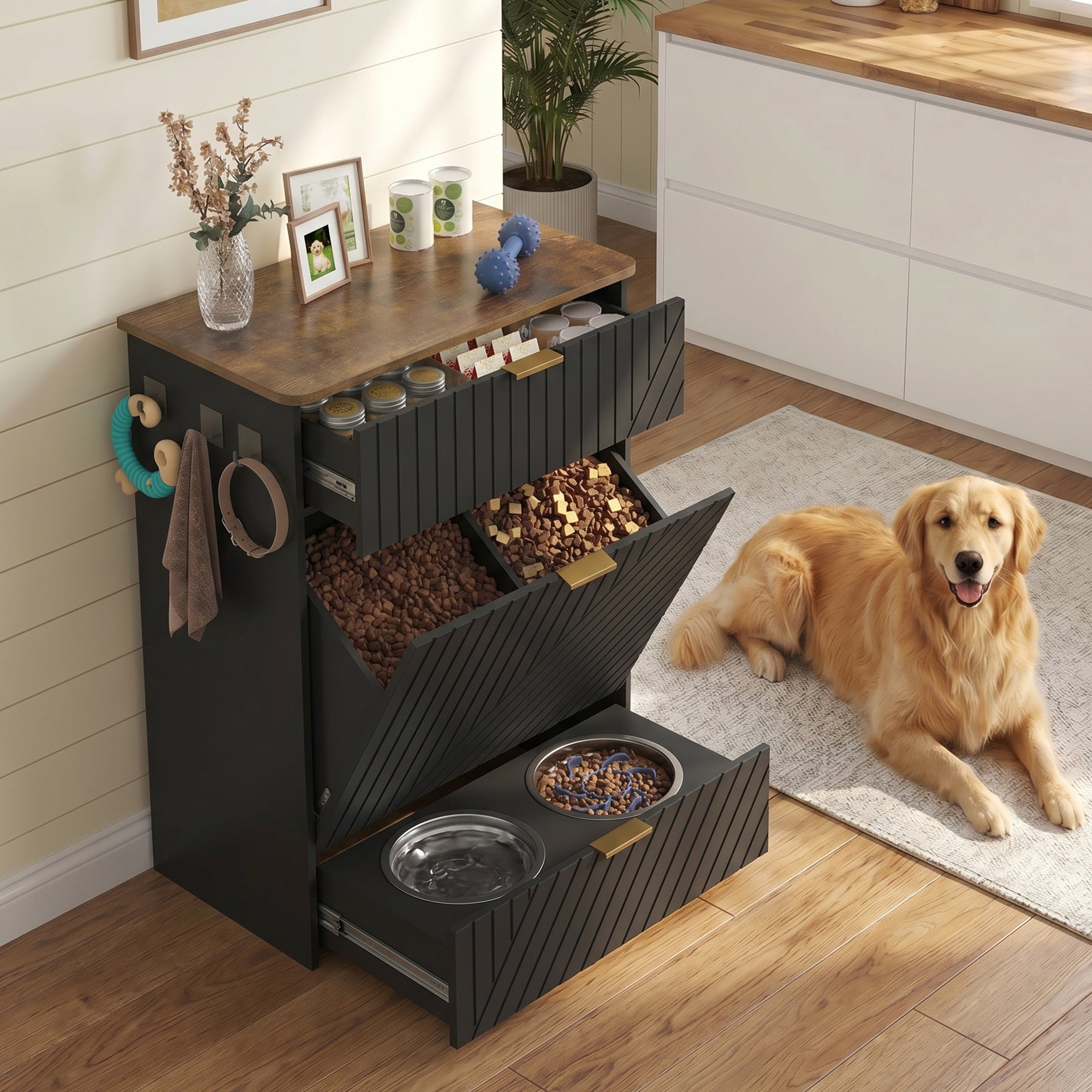 Advwin Dog Feeding Station Cabinet w/ Elevated Bowls