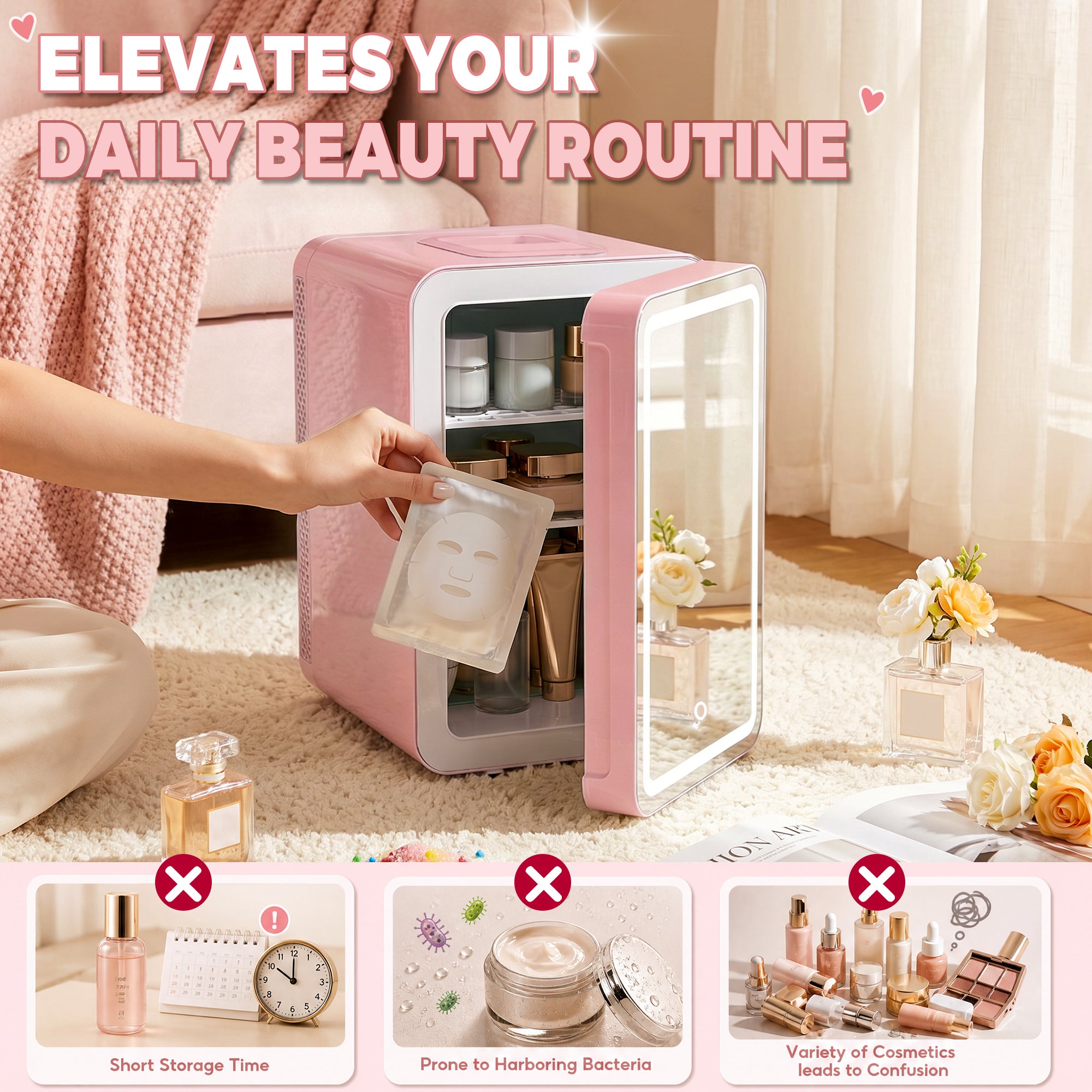 Advwin 16L Mini Skincare Fridge with Mirror & LED Lighting
