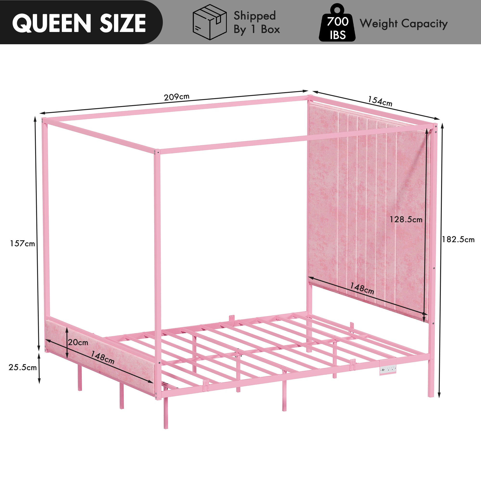 Advwin Canopy Bed Frame with RGB LED Strip Lights