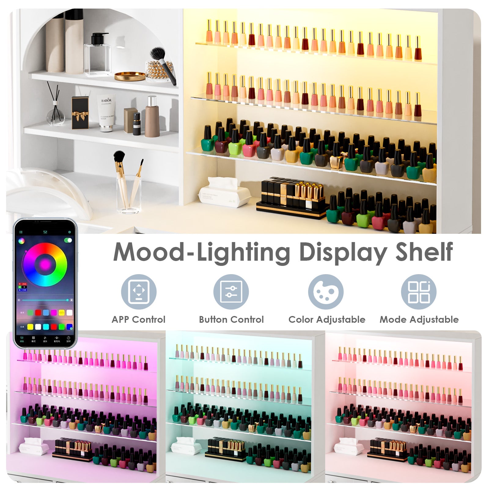 Advwin Nail Table w/LED Display Shelf Glass Table Top (Pre-Order)