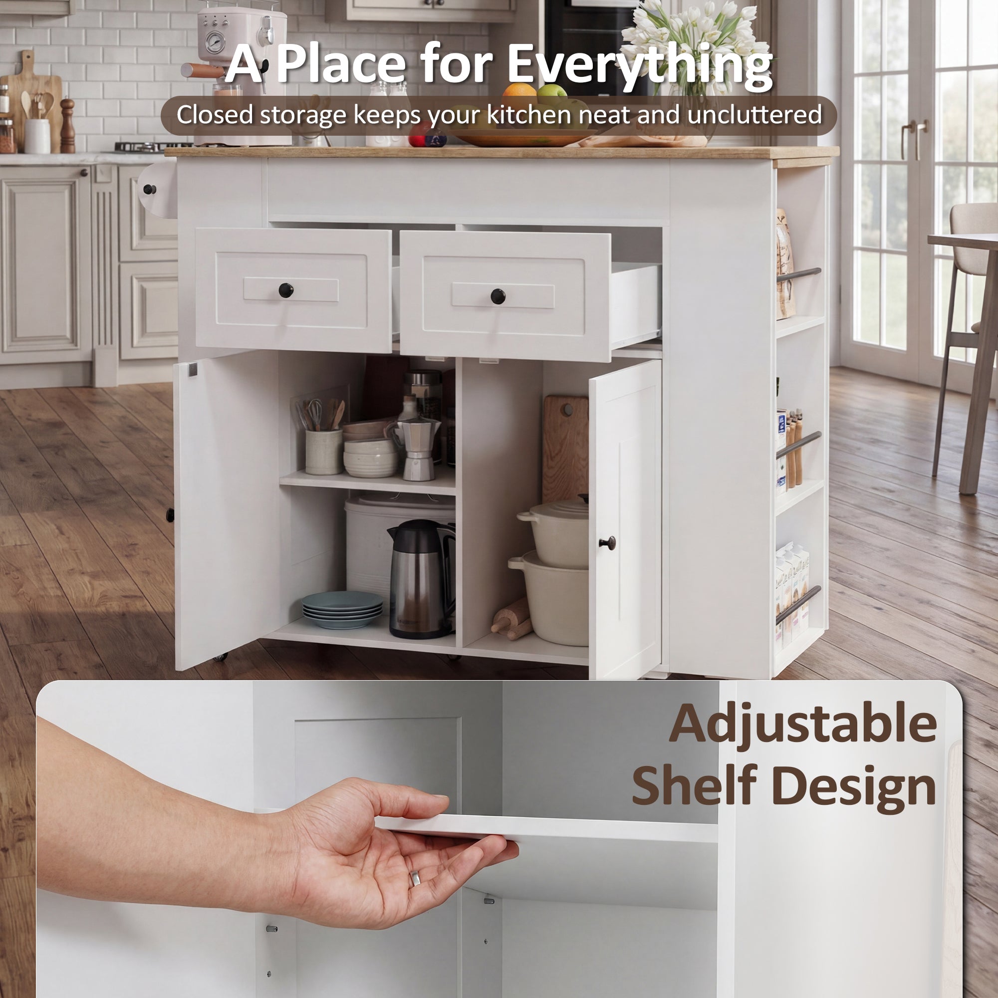 Advwin Extendable Kitchen Island with Storage