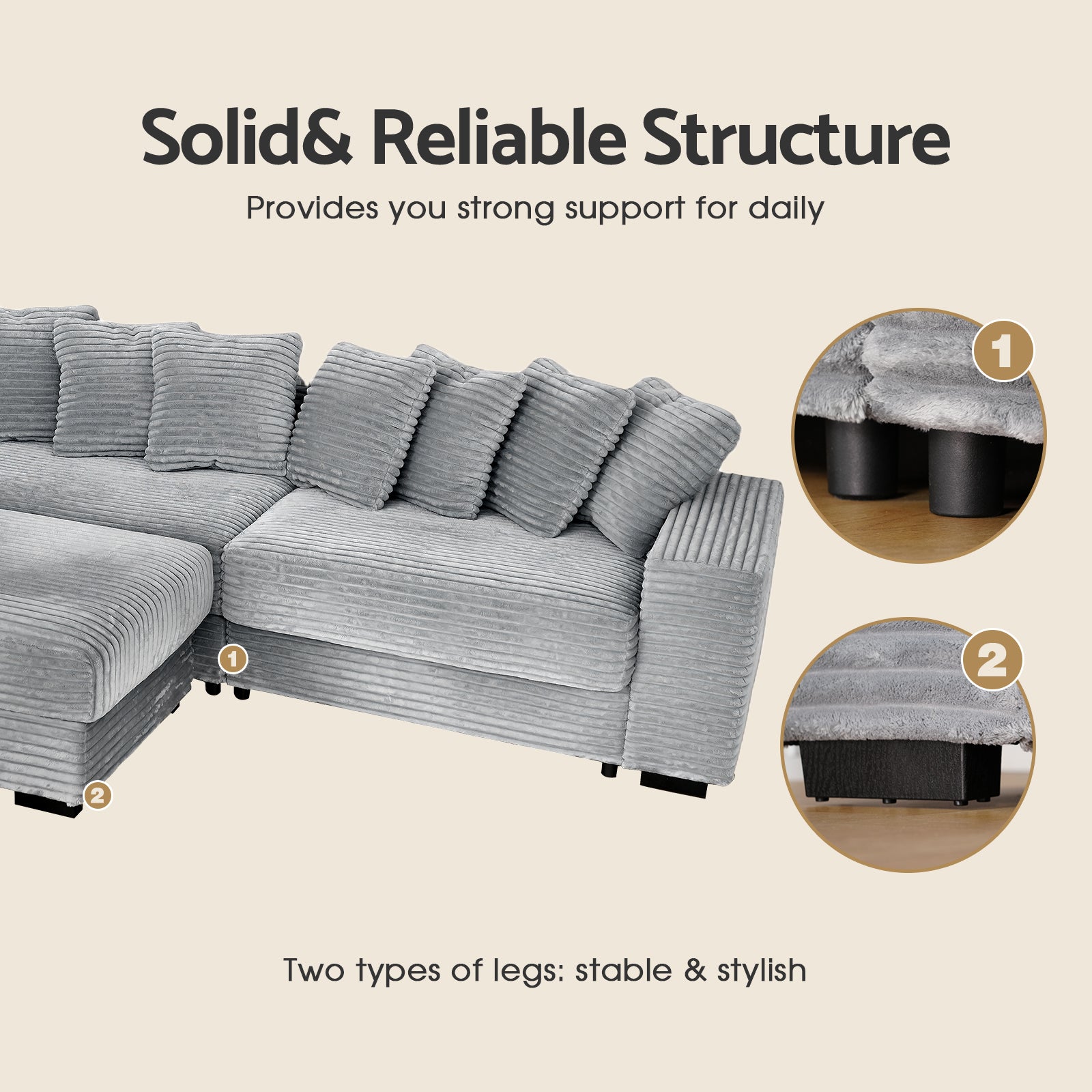 Advwin Oversized L Shaped Sofa With Chaise