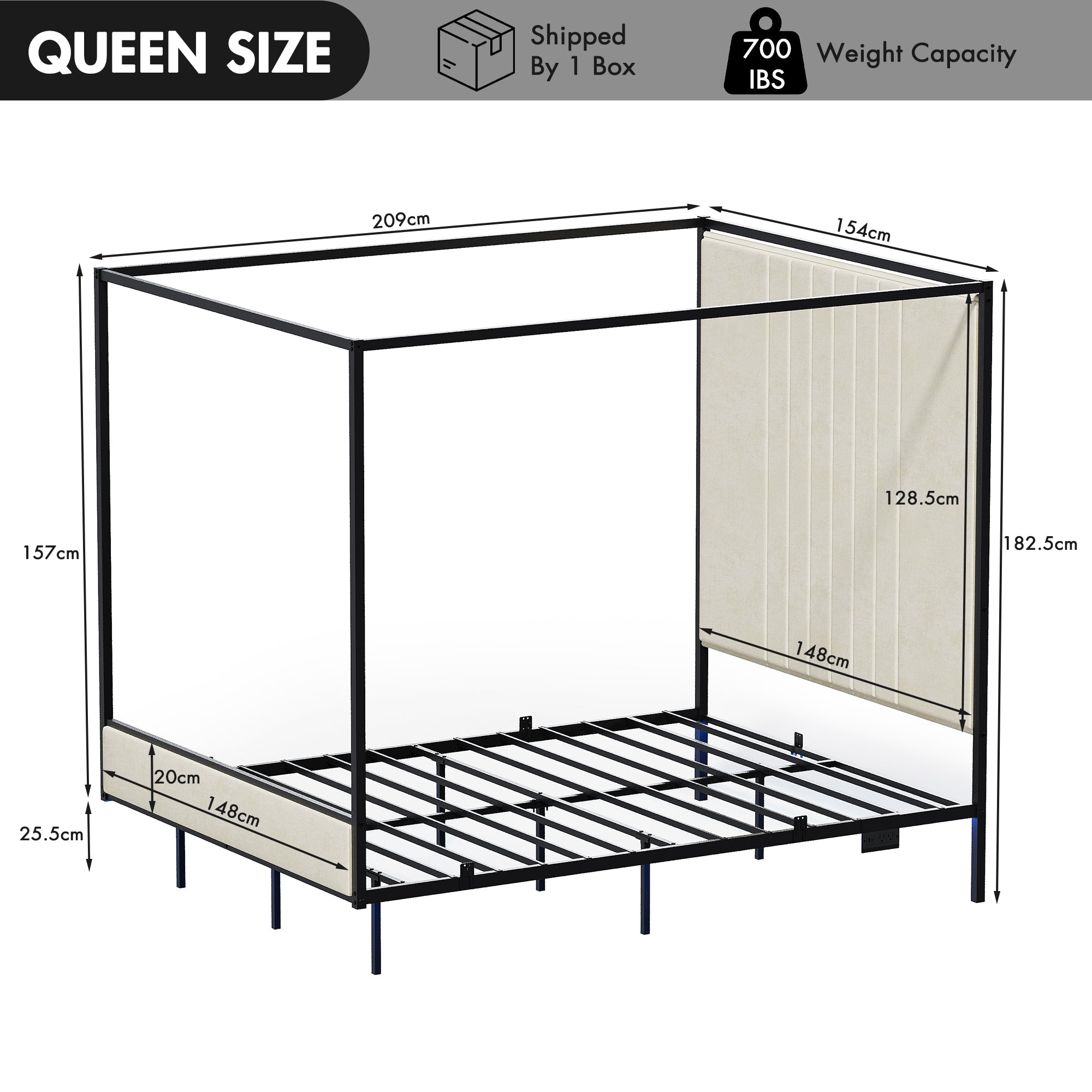 Advwin Canopy Bed Frame with RGB LED Strip Lights