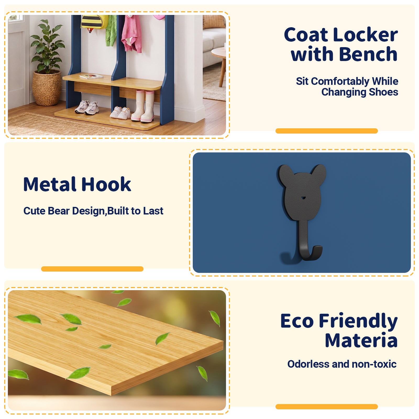 Advwin 2-Section Coat Locker with Bench