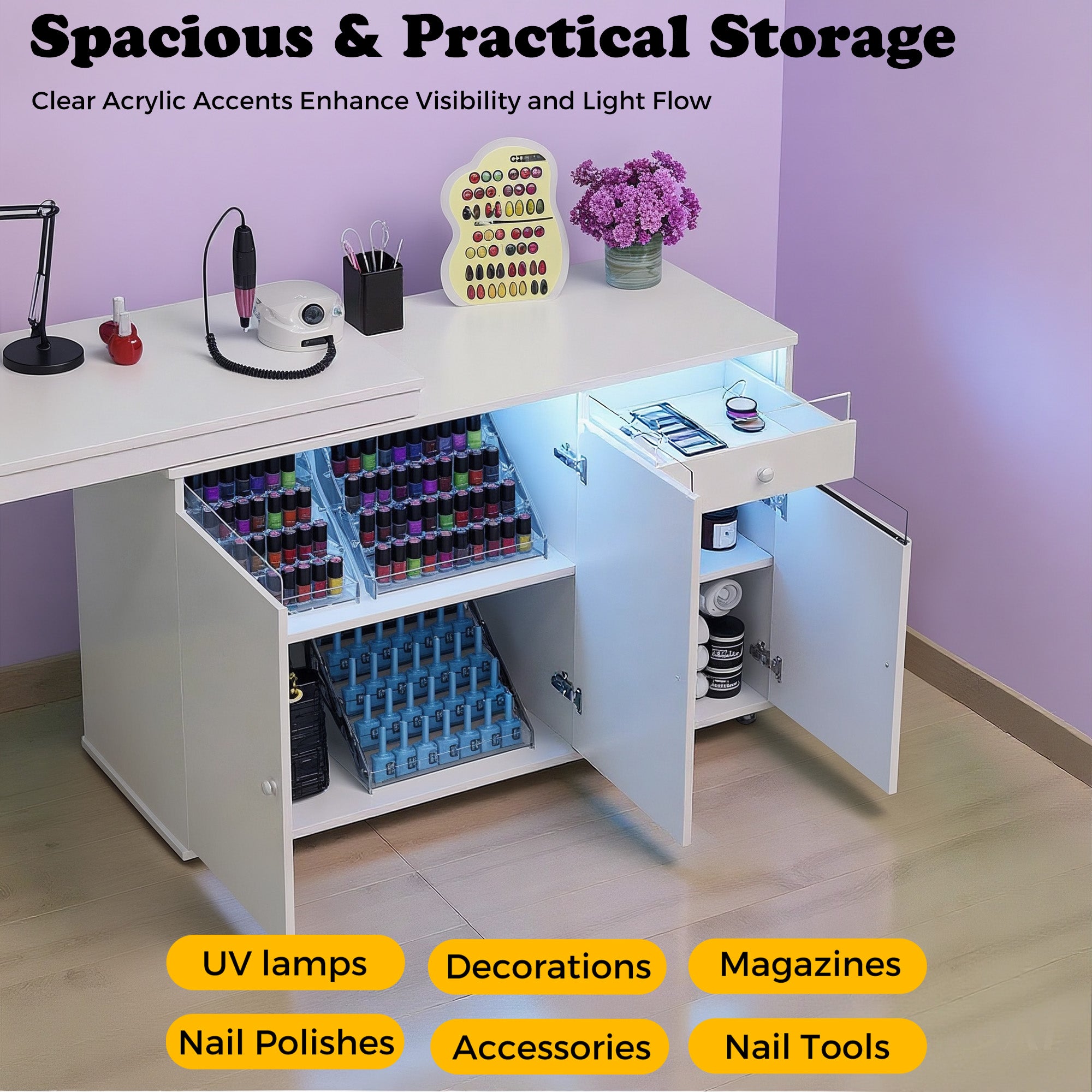 Advwin Rotating & Convertible Nail Table with LED Light