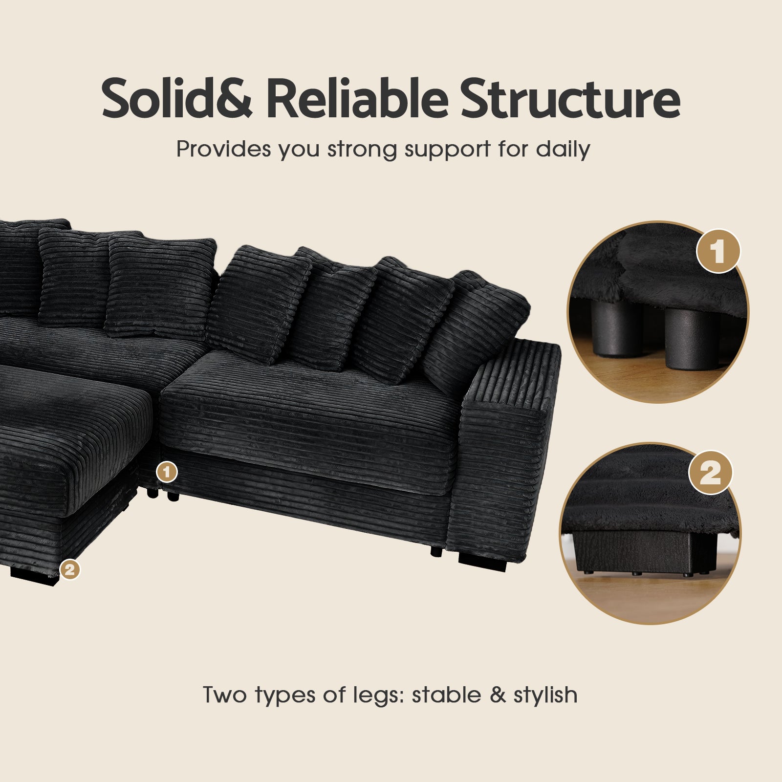 Advwin Oversized L Shaped Sofa With Chaise