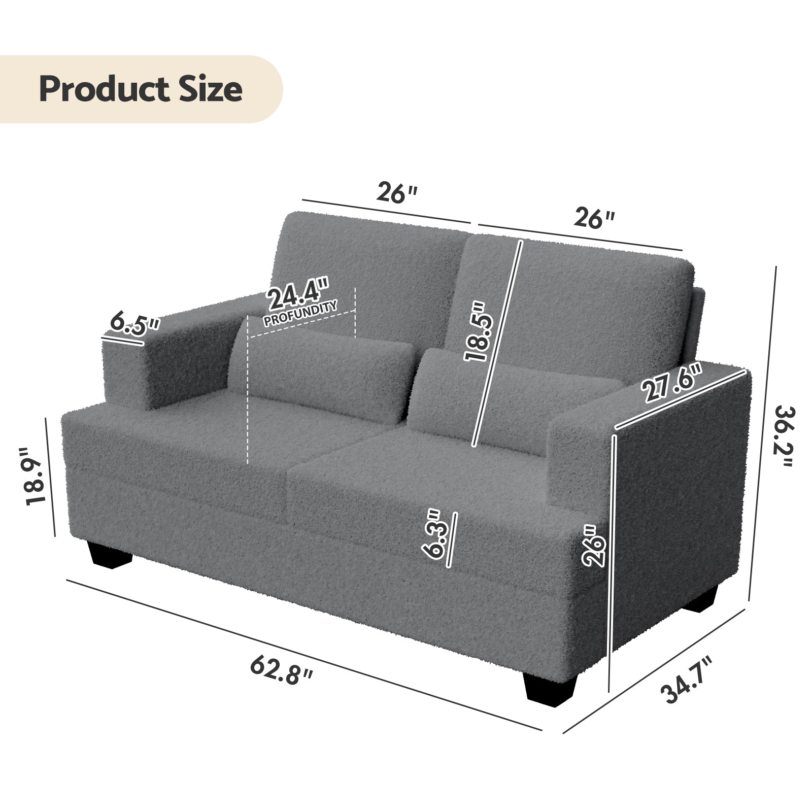 Advwin Oversized 2 Seater Sofa with Deep Seat