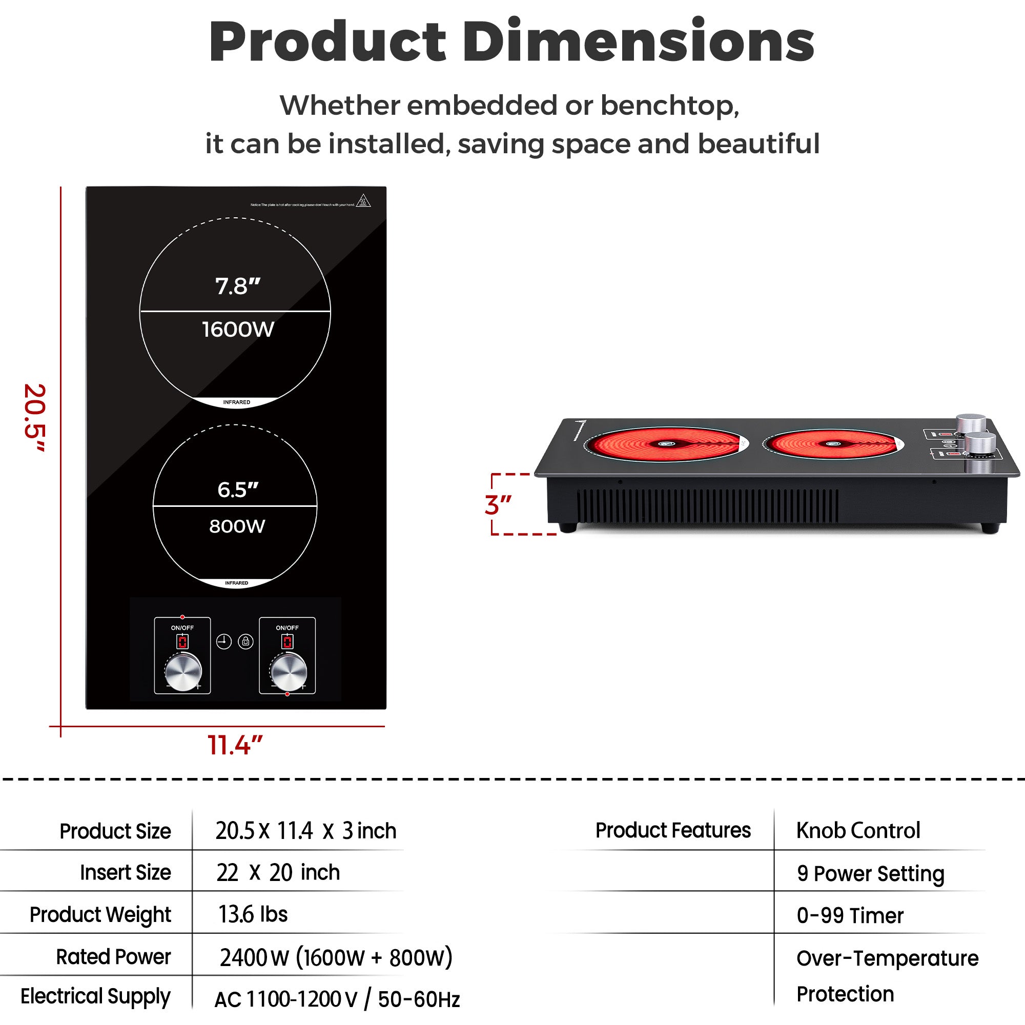 2 burner electric cooktop​