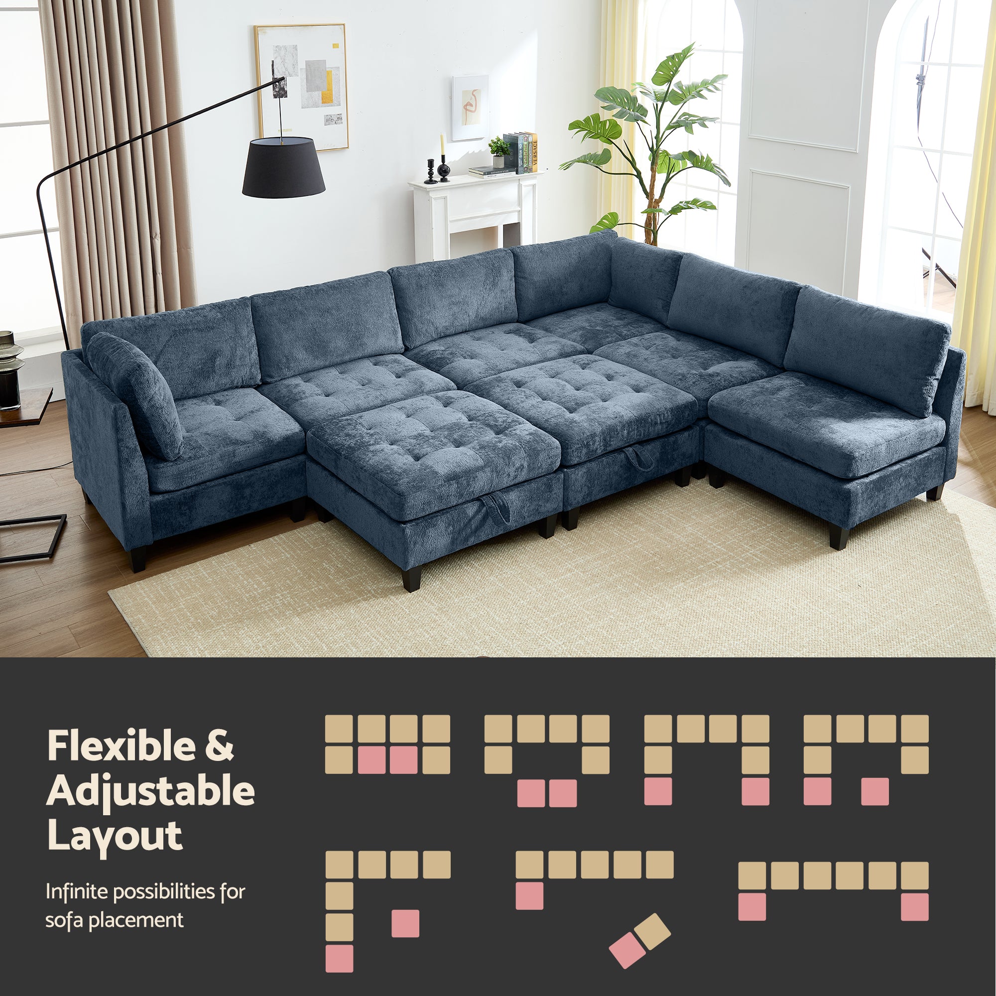 Advwin Oversized Sectional Couch 8 Seats Sofa Bed