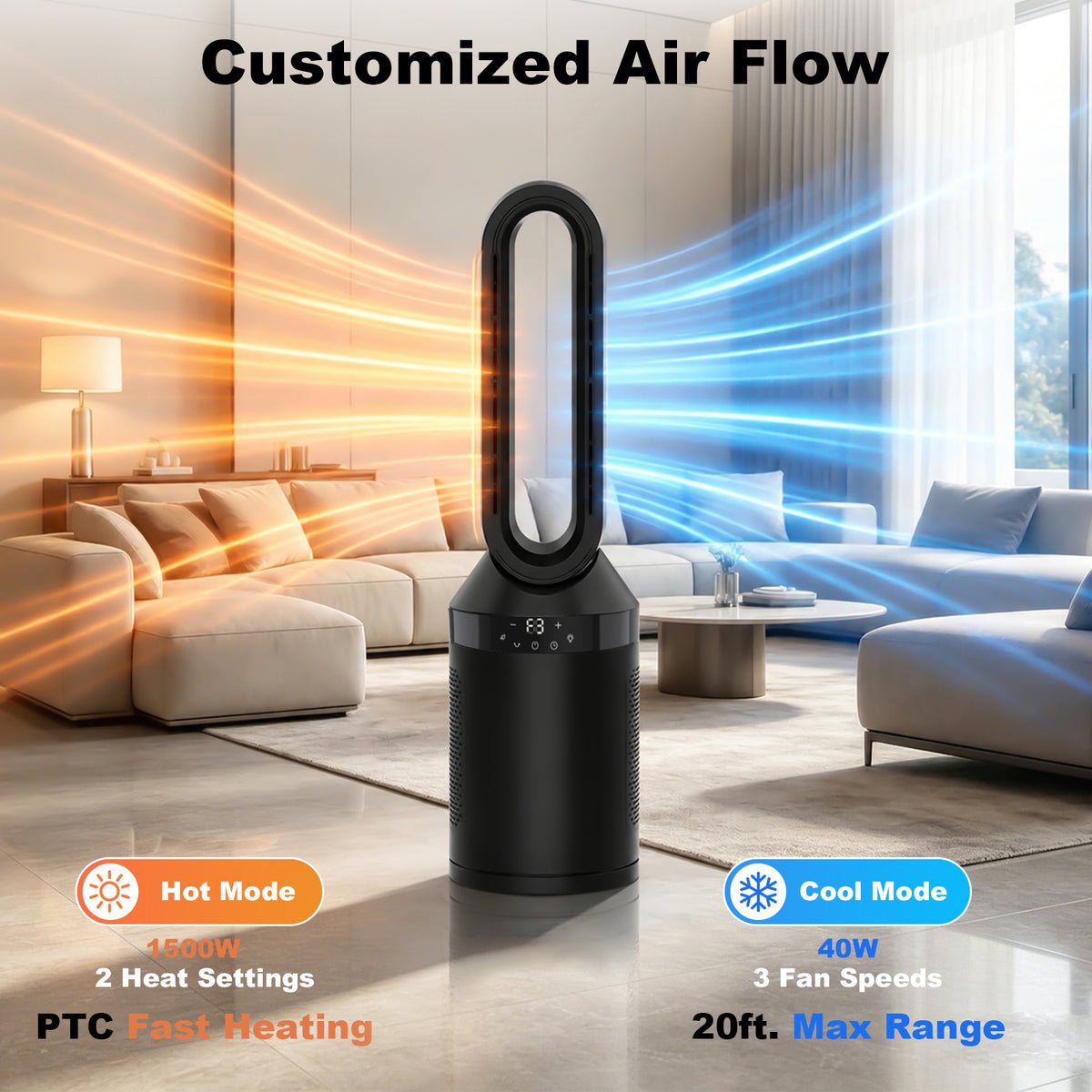 Advwin 32” Bladeless Tower Fan and Heater Combo