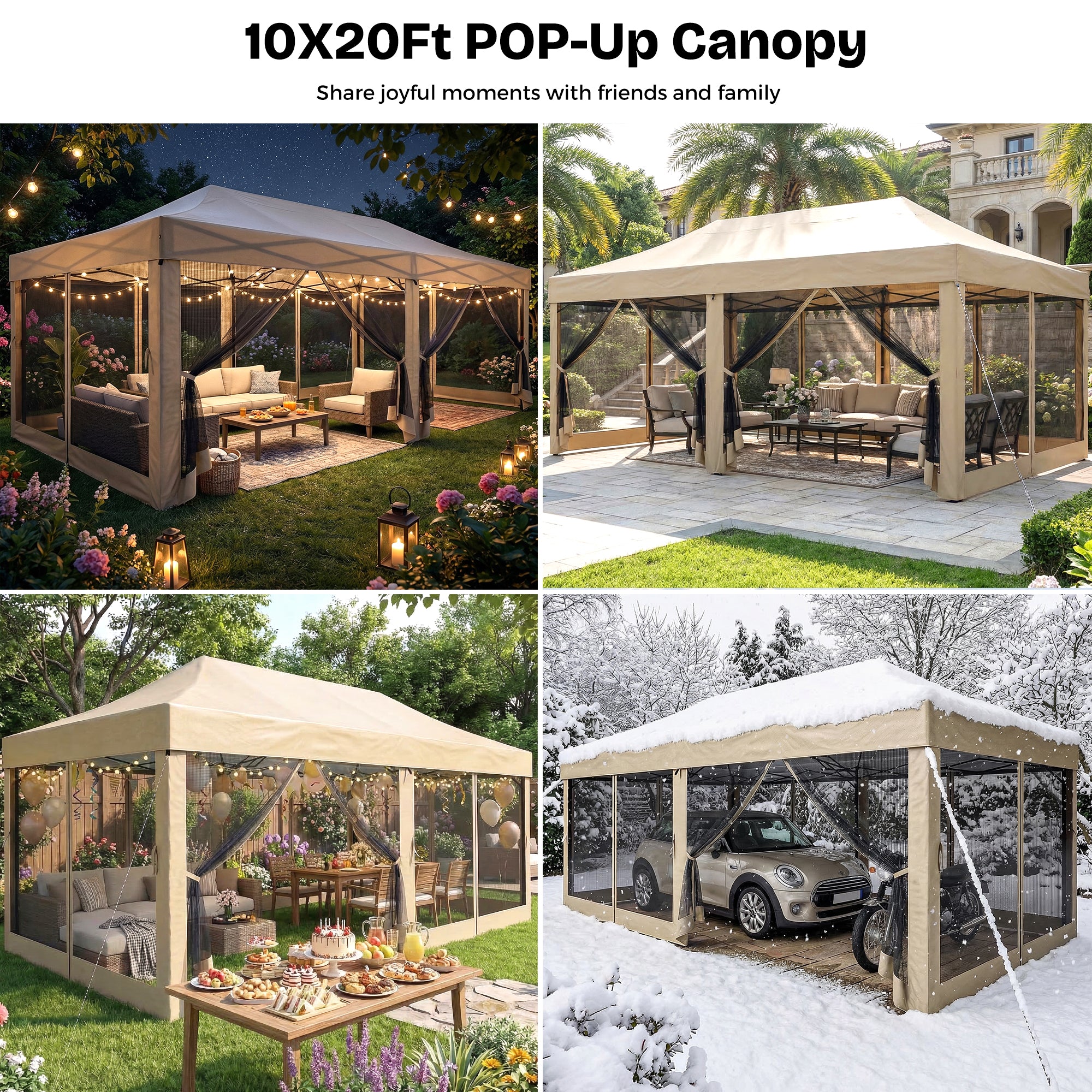 10x20ft pop-up canopy used outdoors in various settings