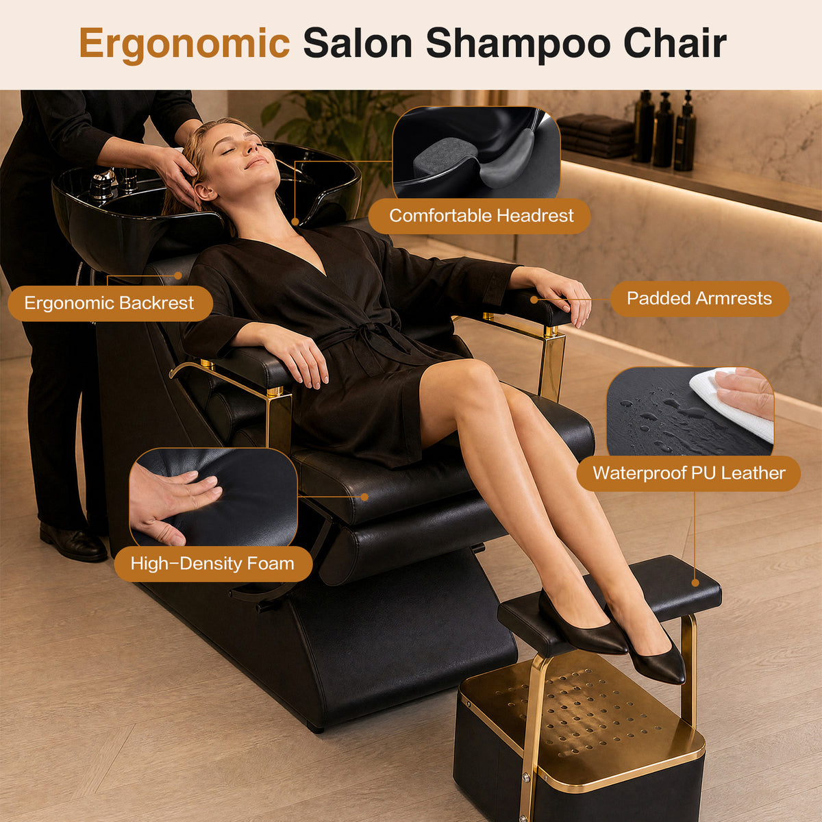 Advwin Modern Shampoo Backwash Chair w/ Footrest