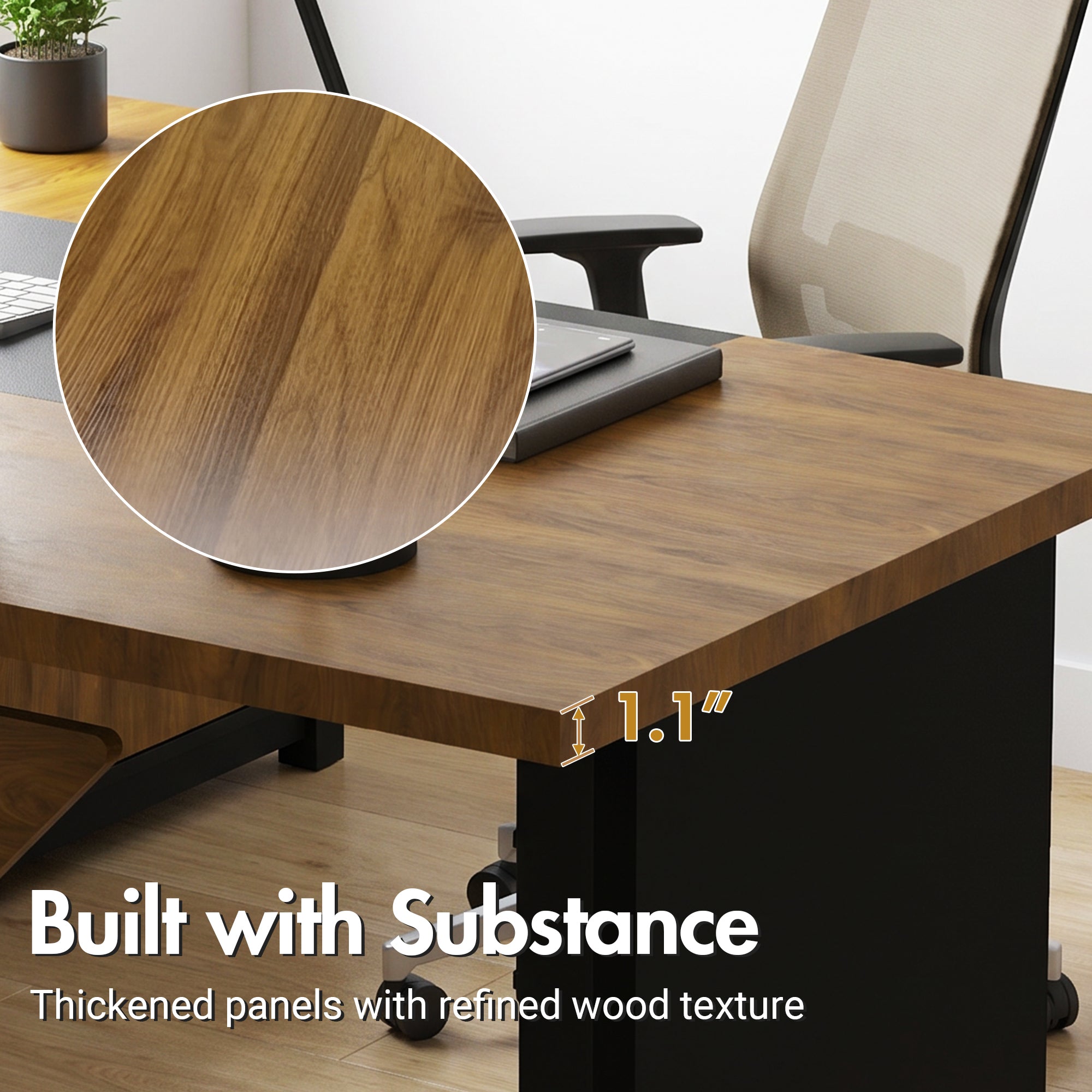 Advwin L-Shaped Executive Desk w/ Glass Display Cabinet