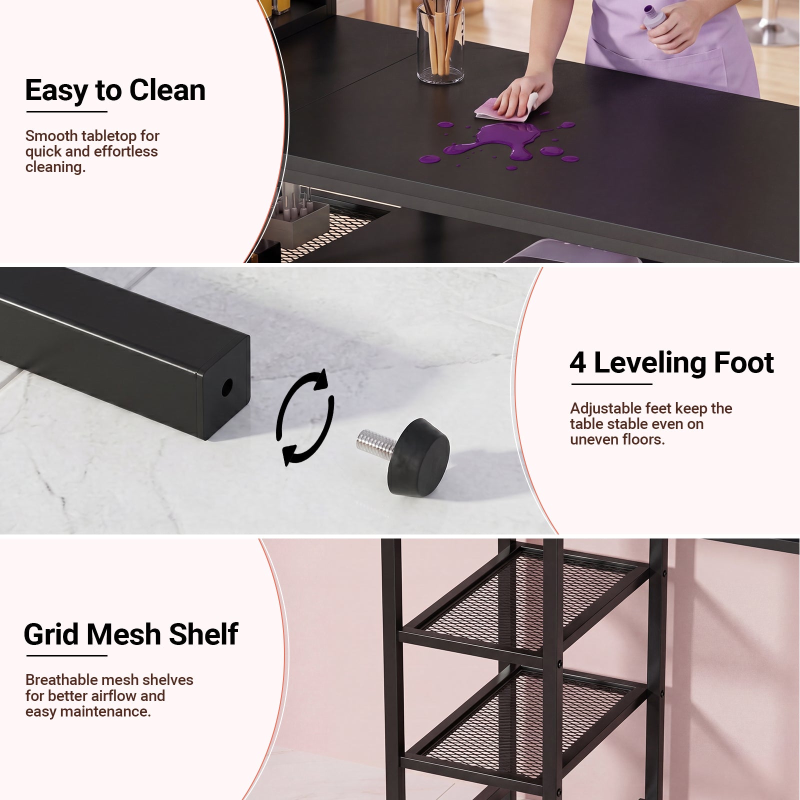 Advwin Double Tabletop Nail Desk w/ 3-Tier Storage Rack