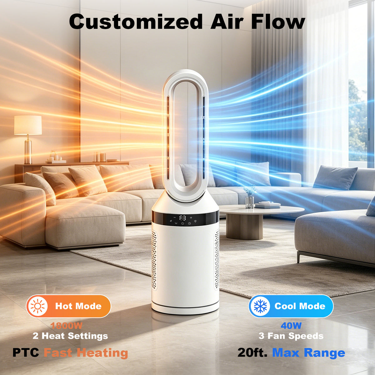 Advwin 32” Bladeless Tower Fan and Heater Combo