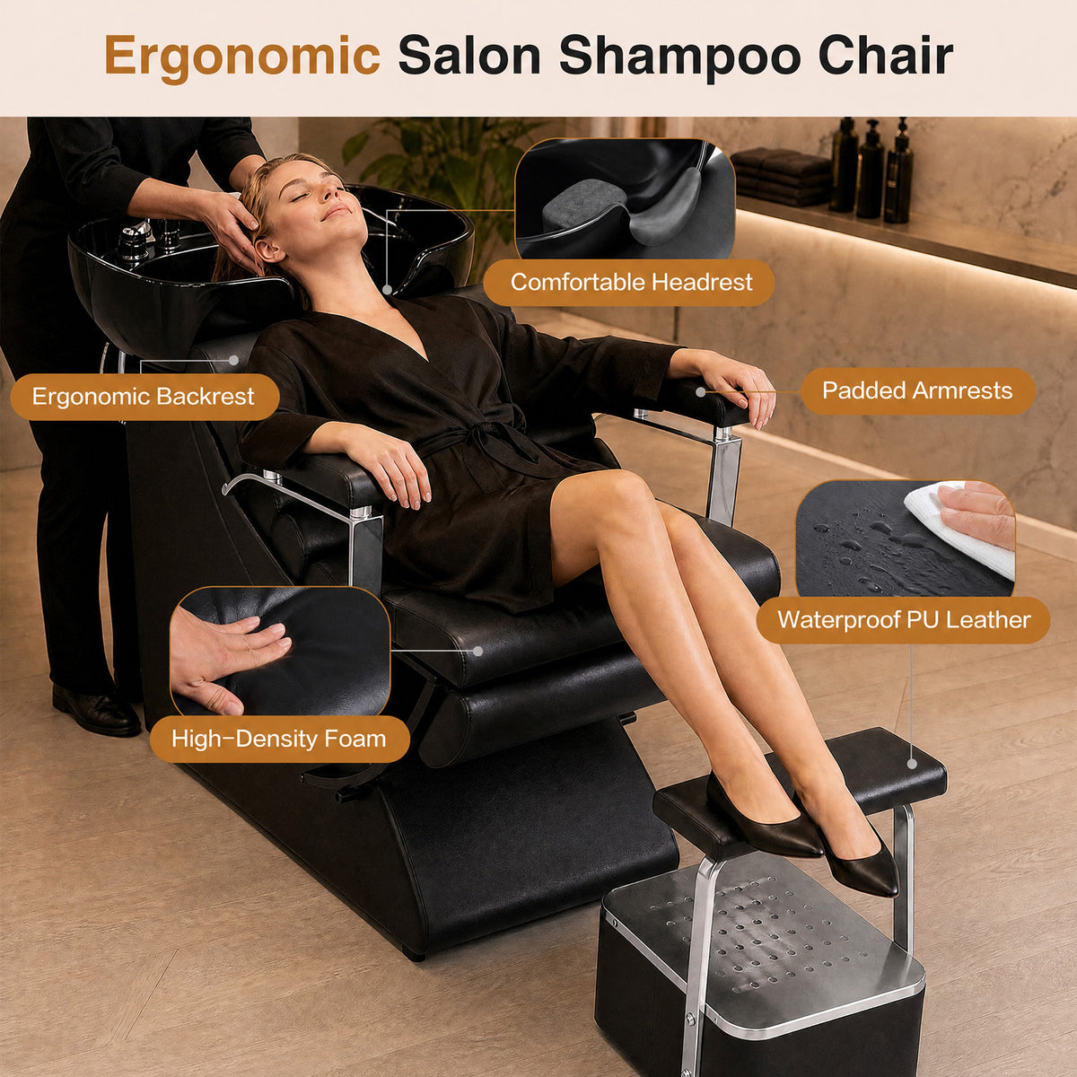 Advwin Modern Shampoo Backwash Chair w/ Footrest