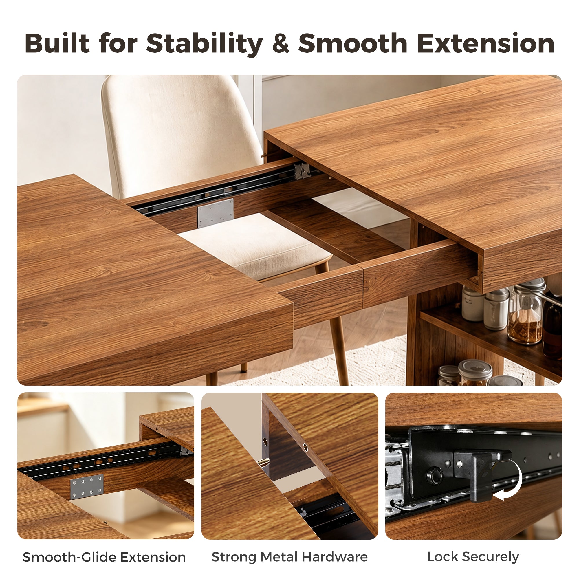 Advwin Rectangle Extendable Dining Table for 6-8