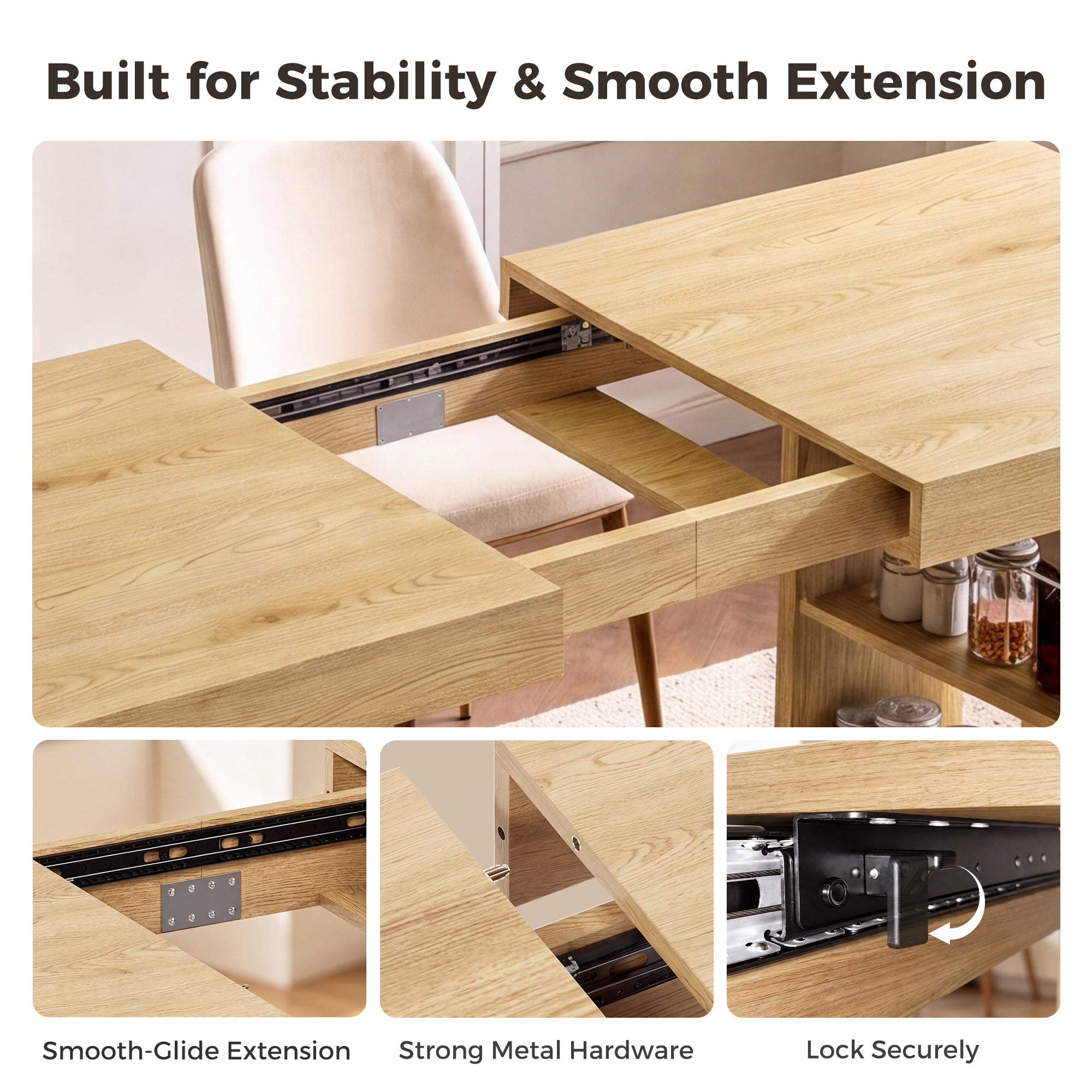 Advwin Rectangle Extendable Dining Table for 6-8
