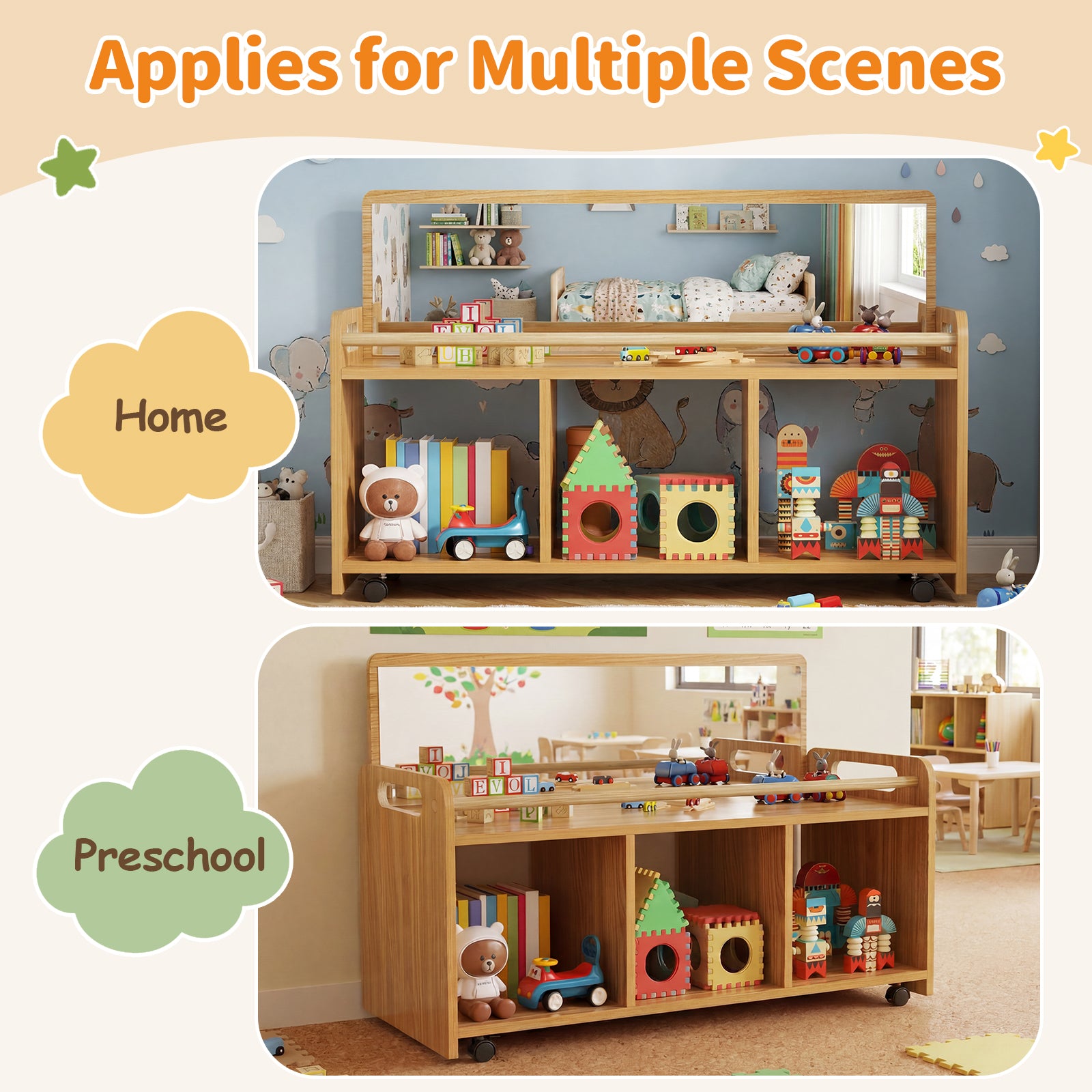 Advwin Montessori Toy Storage Cabinet with Mirror