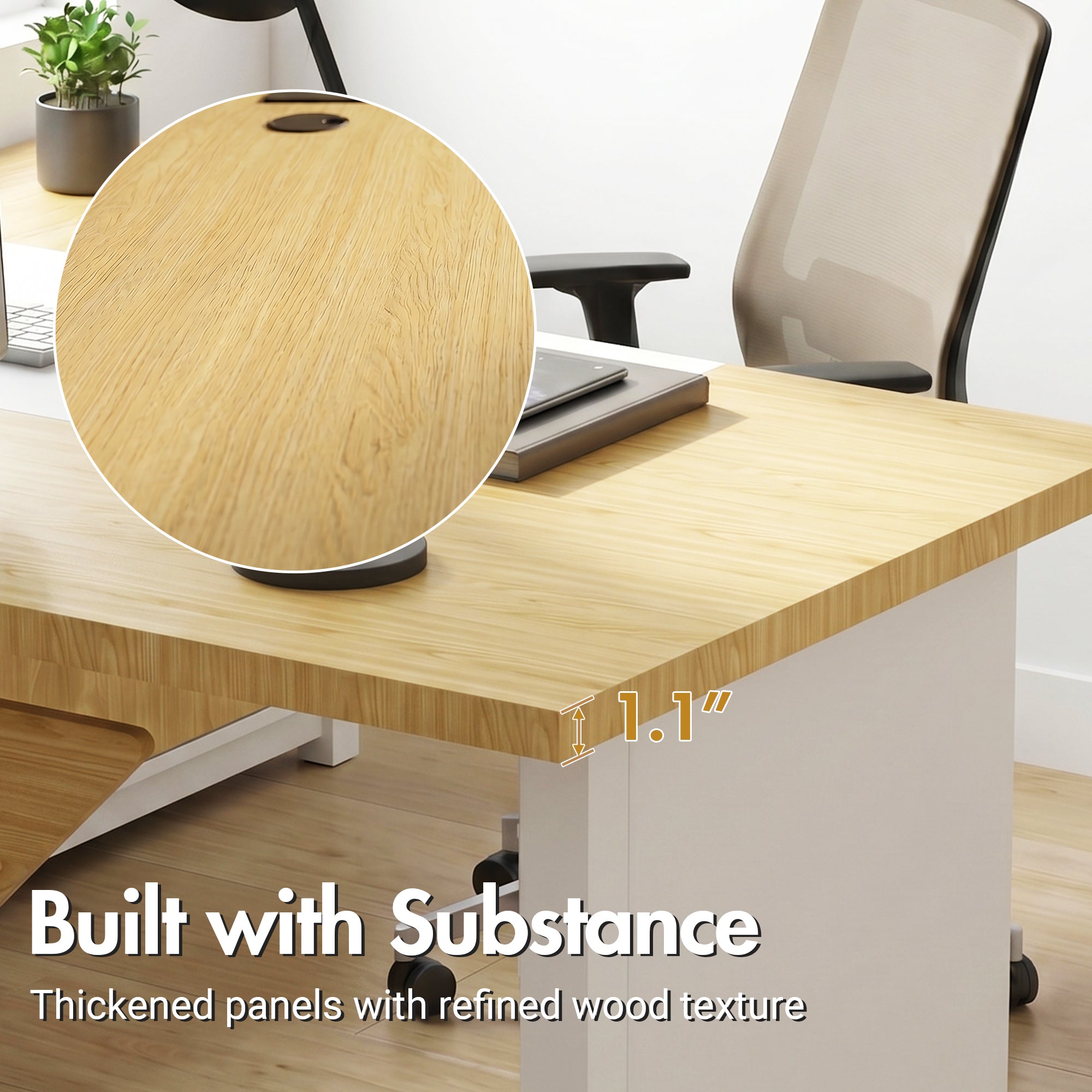Advwin L-Shaped Executive Desk w/ Glass Display Cabinet