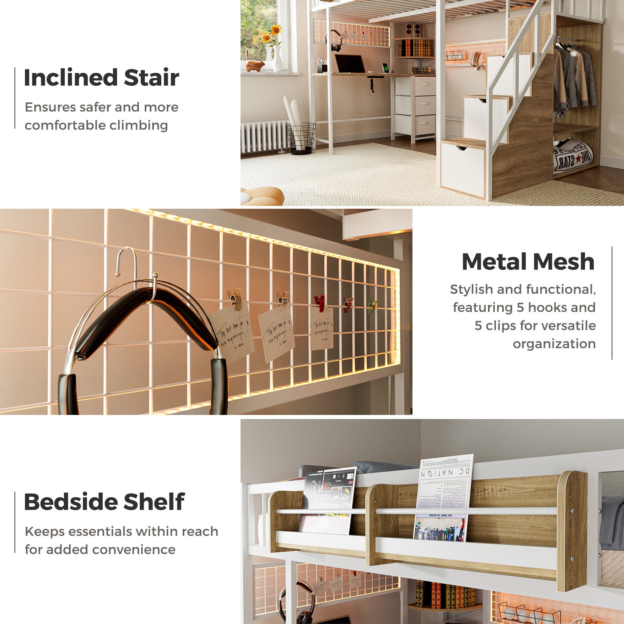 Advwin Loft Bed with Desk and Stairs