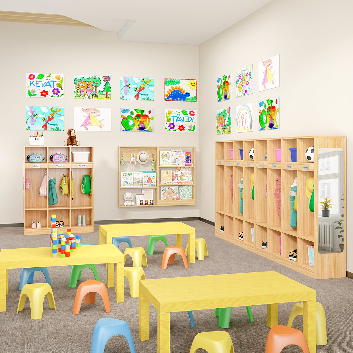 Advwin Classroom Coat Locker w/ 6 Cubbies & Acrylic Mirror