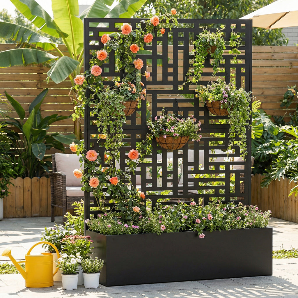 Advwin Metal Planter Box w/ Trellis Privacy Screen
