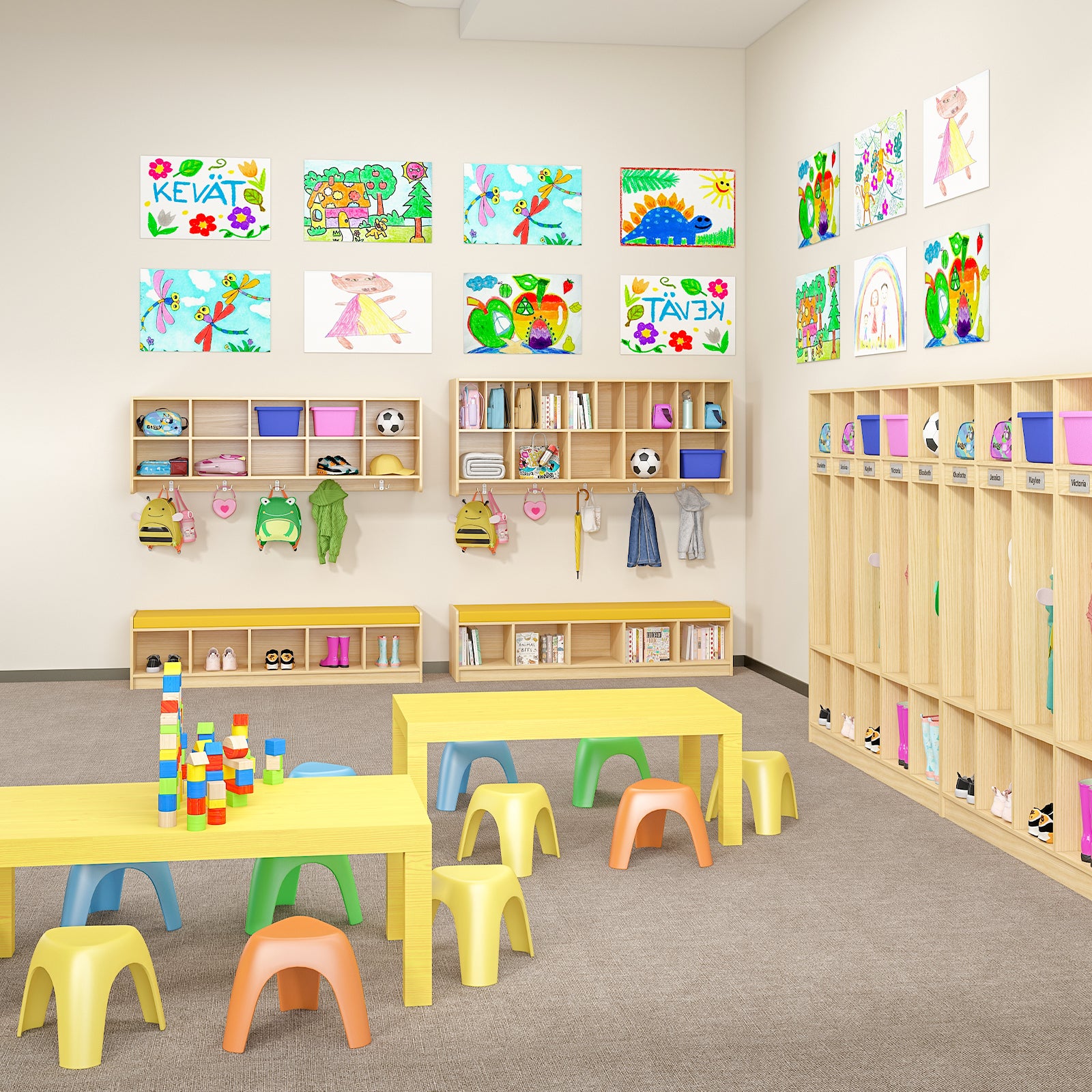 Advwin 10-Section Wall Cubbies w/Hooks & Bench