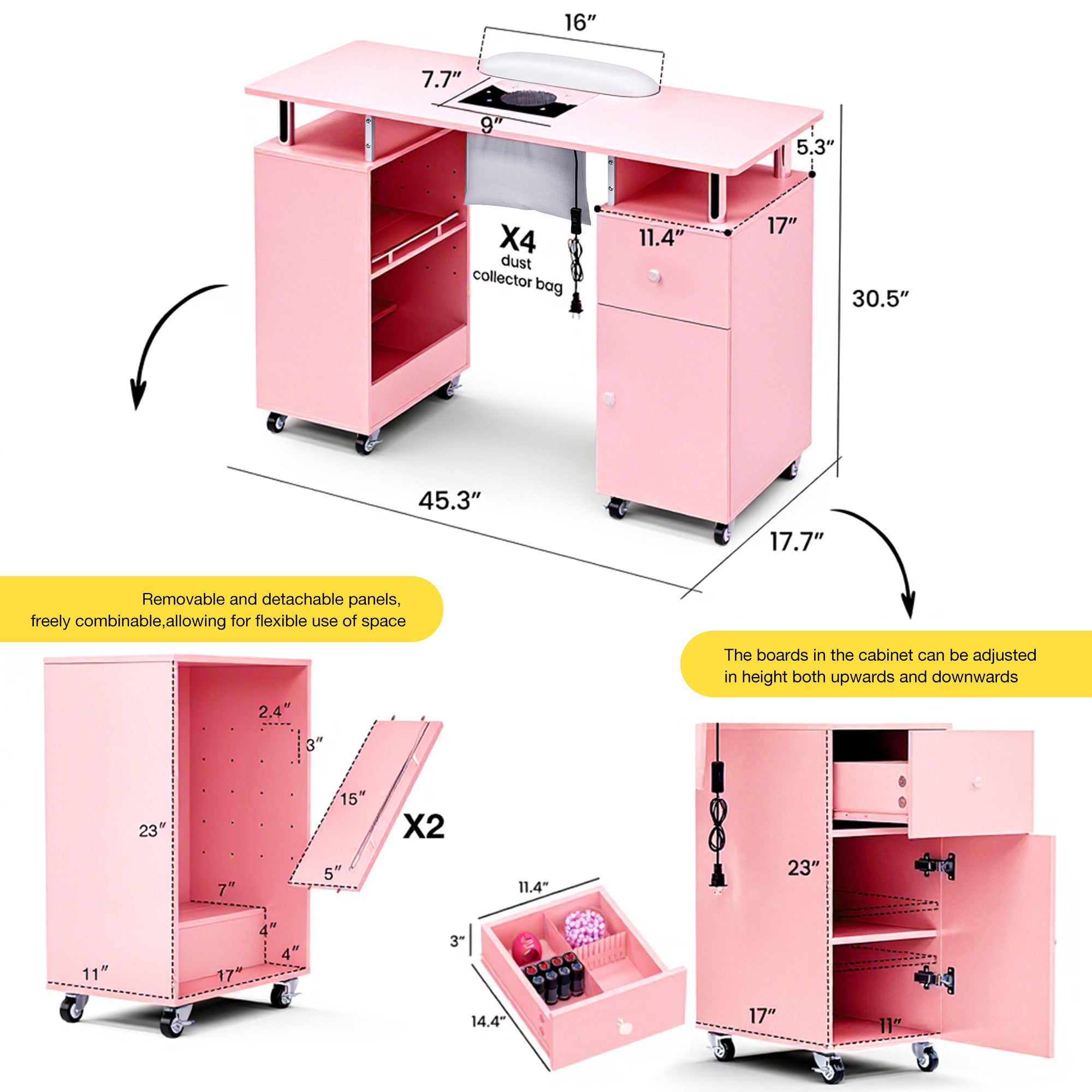 Advwin Nail Table w/ Dust Collector & Wrist Rest
