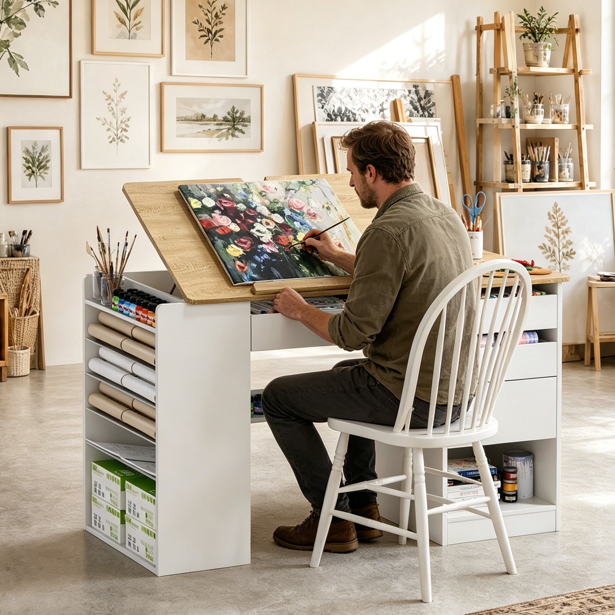 Advwin Adjustable Drafting Table with Storage