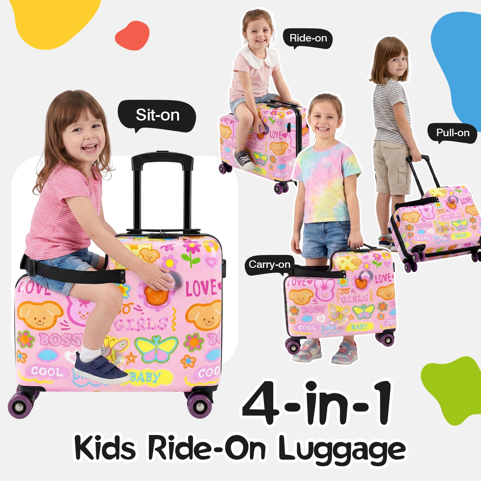 Advwin 20" Cute Pattern Ride-On Suitcase