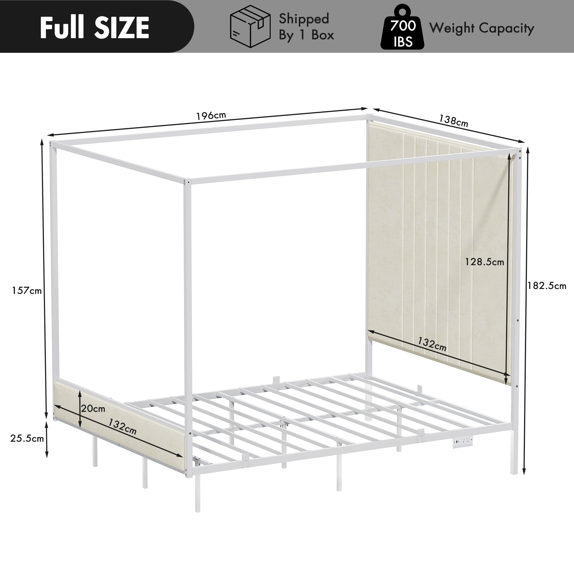 Advwin Canopy Bed Frame with RGB LED Strip Lights