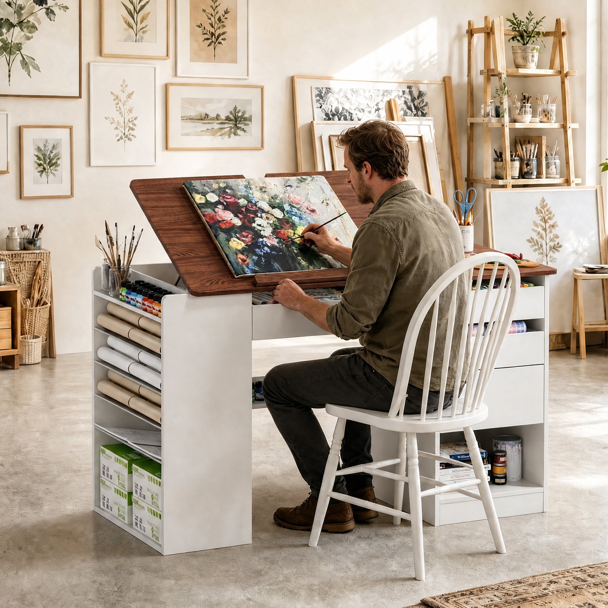Advwin Adjustable Drafting Table with Storage