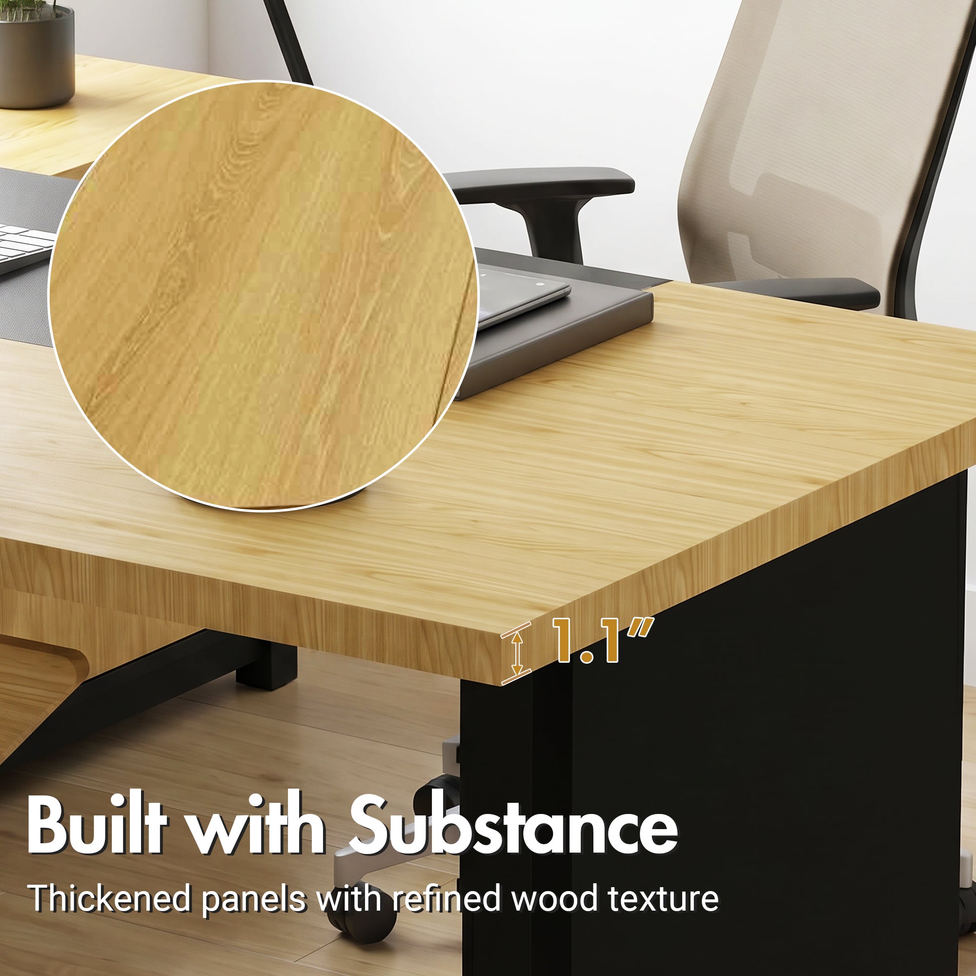 Advwin L-Shaped Executive Desk w/ Glass Display Cabinet