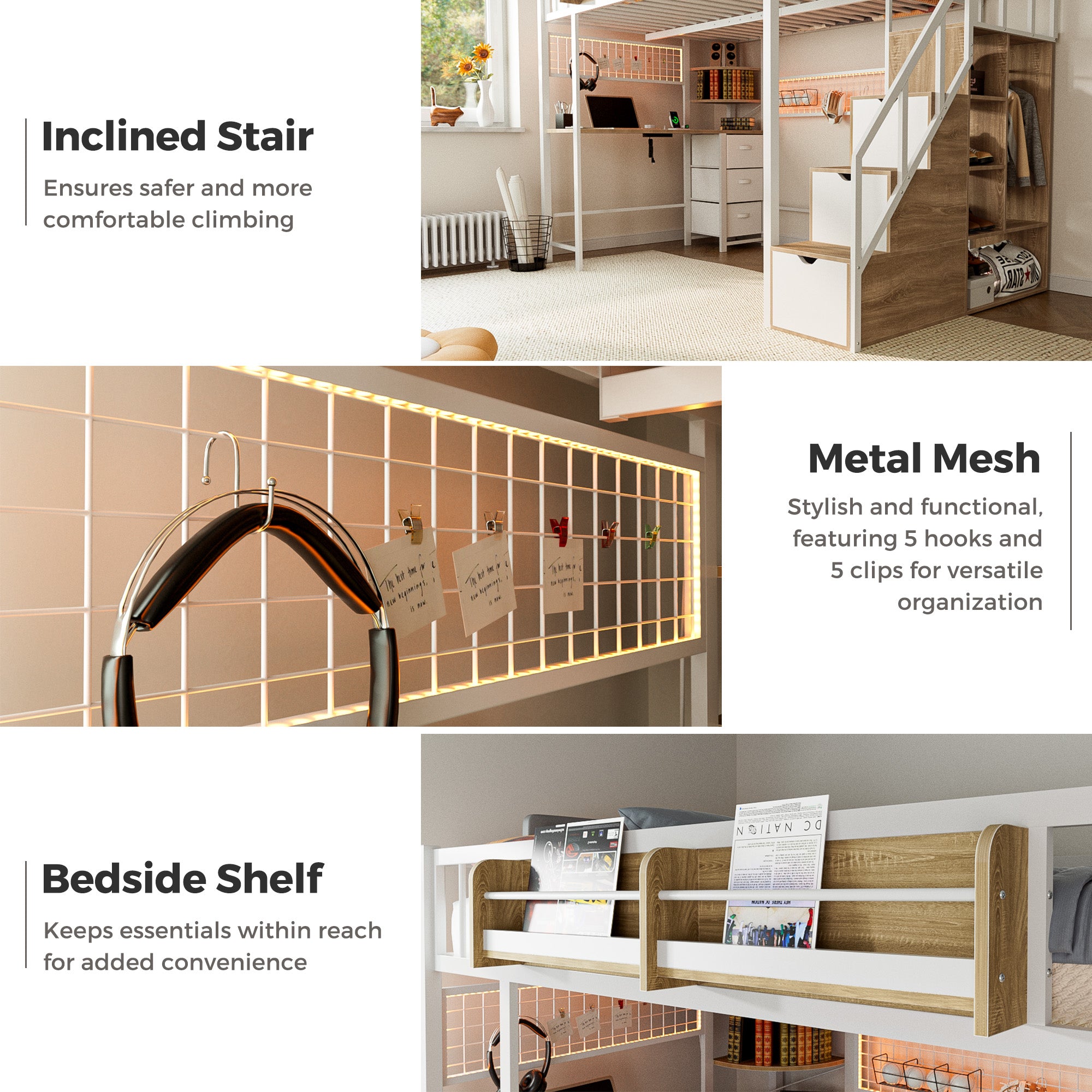 Advwin Loft Bed with Desk and Stairs